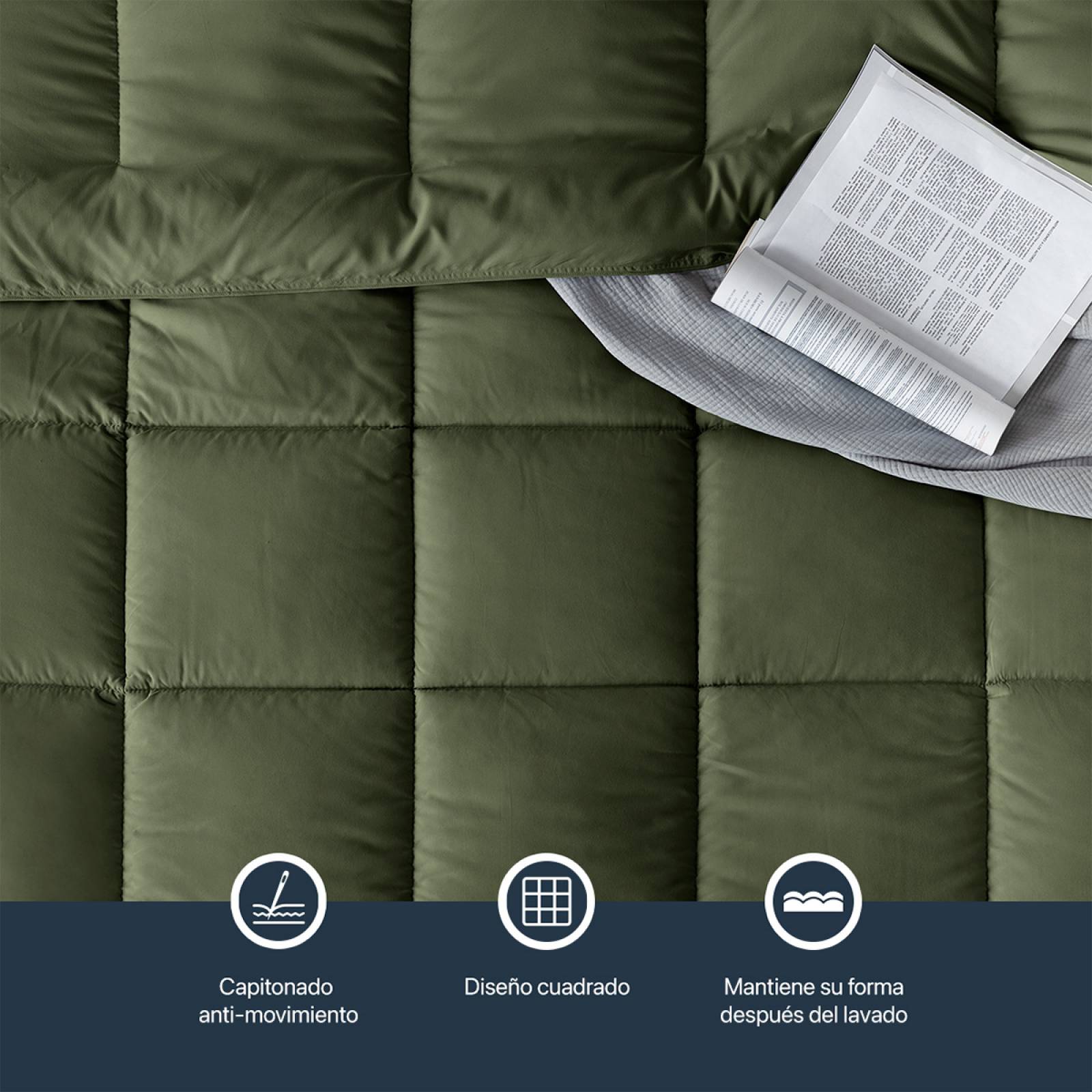 Edredón Acolchado Duvet King Size Hipoalergénico Verde ESQUIMAL