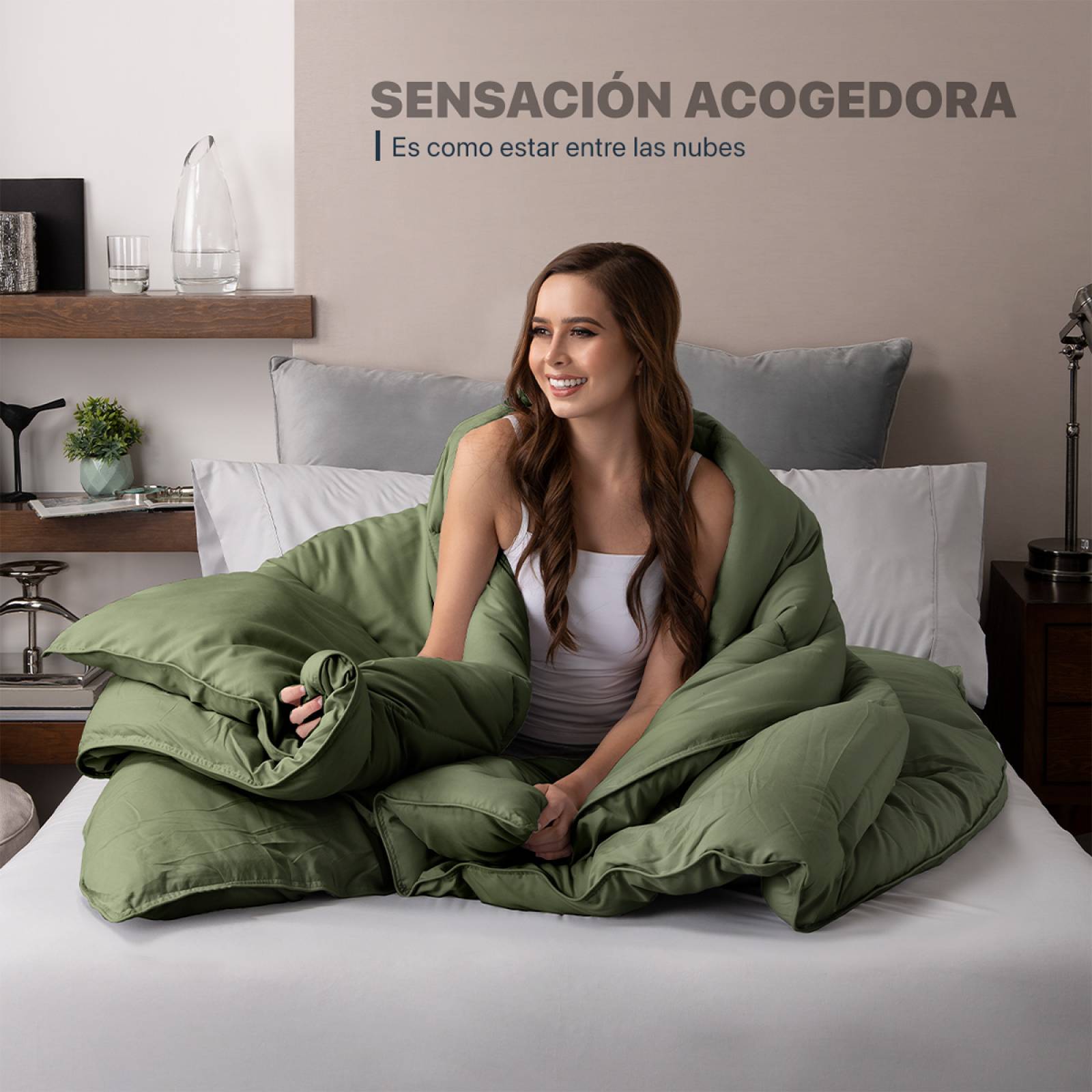 Edredón Acolchado Duvet King Size Hipoalergénico Verde ESQUIMAL