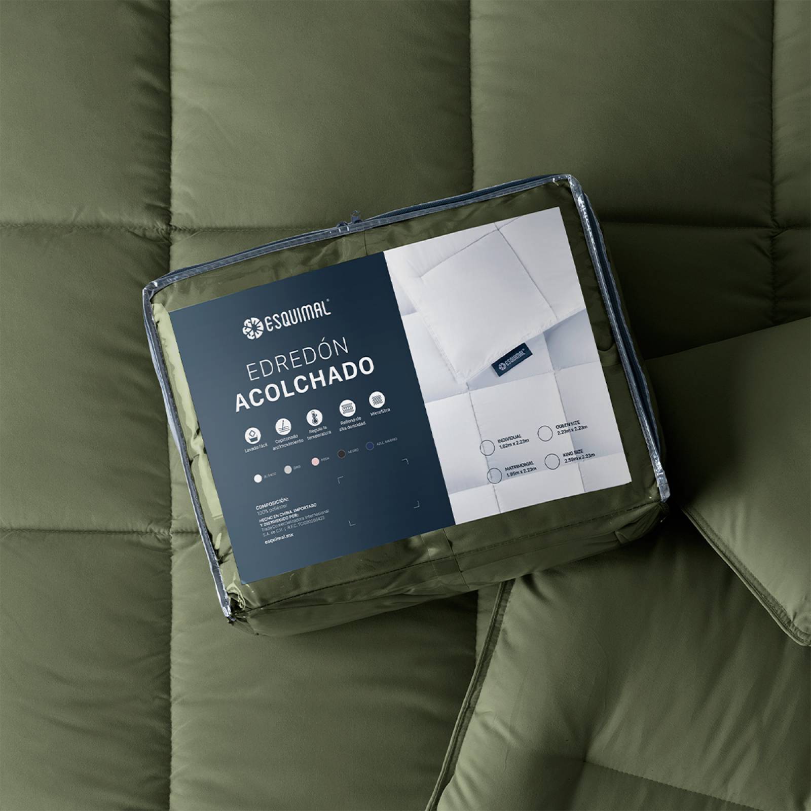 Edredón Acolchado Duvet King Size Hipoalergénico Verde ESQUIMAL