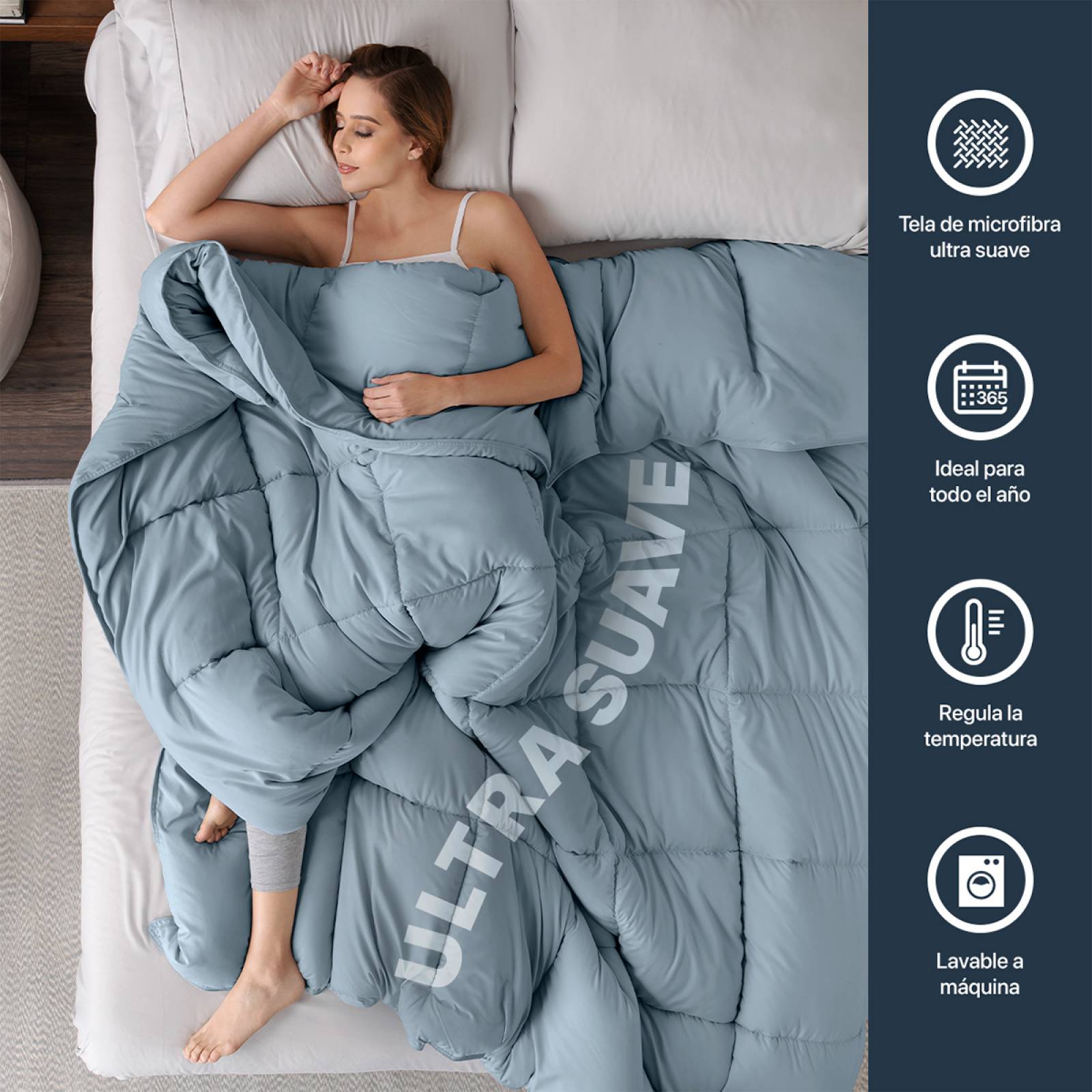 Edredón Acolchado Duvet Matrimonial Azul Hipoalergénico ESQUIMAL.