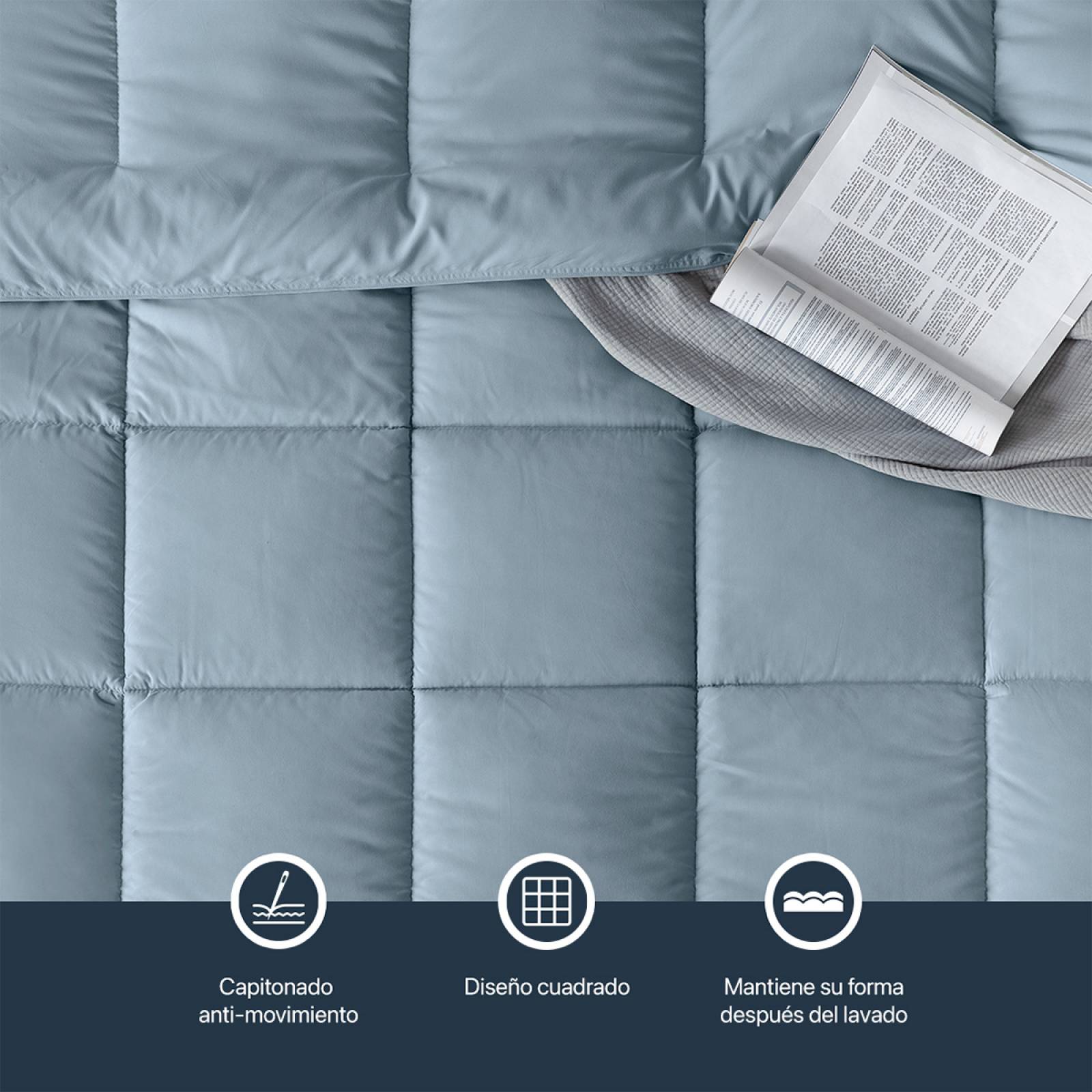Edredón Acolchado Duvet Matrimonial Azul Hipoalergénico ESQUIMAL.