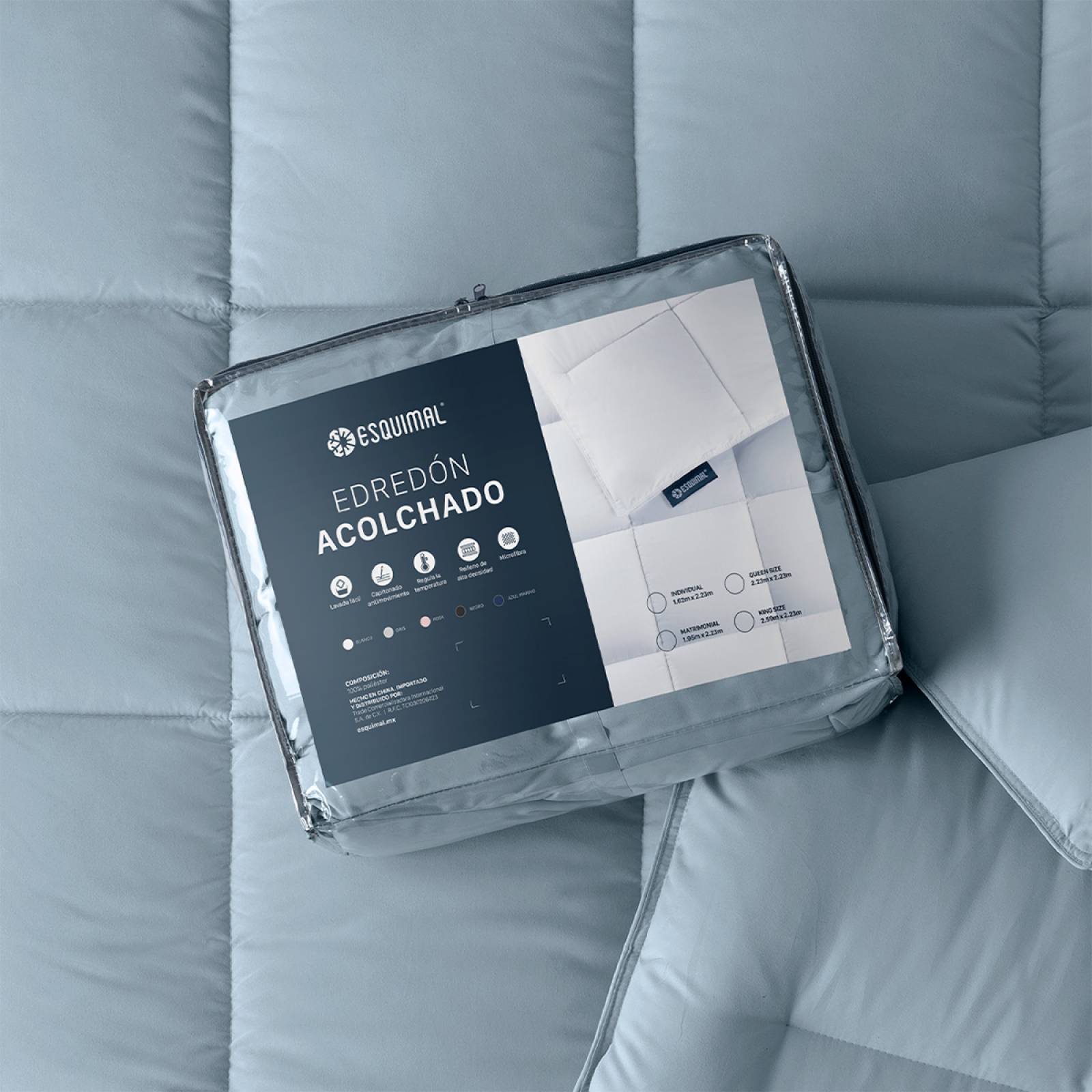 Edredón Acolchado Duvet Matrimonial Azul Hipoalergénico ESQUIMAL.