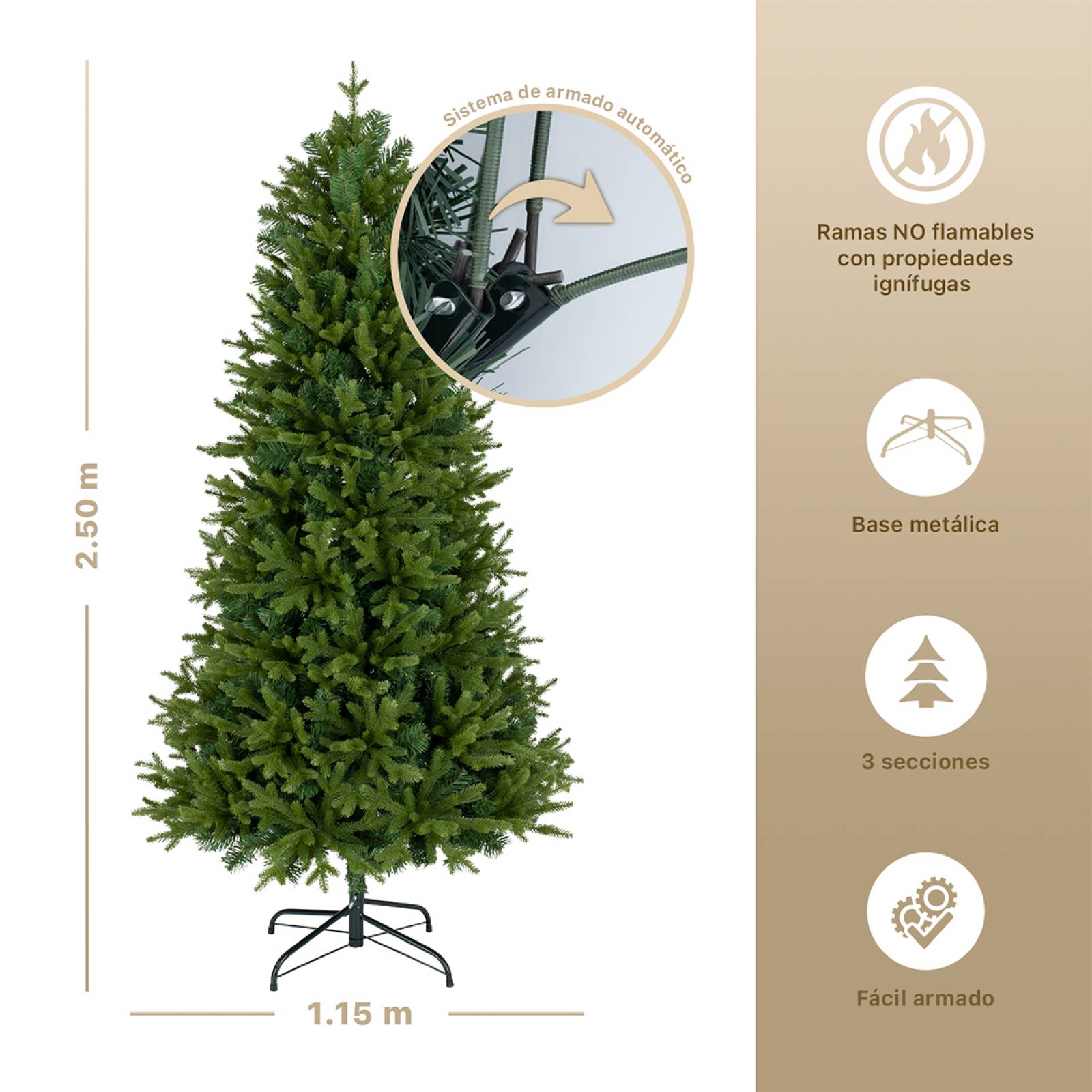 Árbol de Navidad Pino Navideño de 2.5m 1750 Ramas - Verde olivo para ...