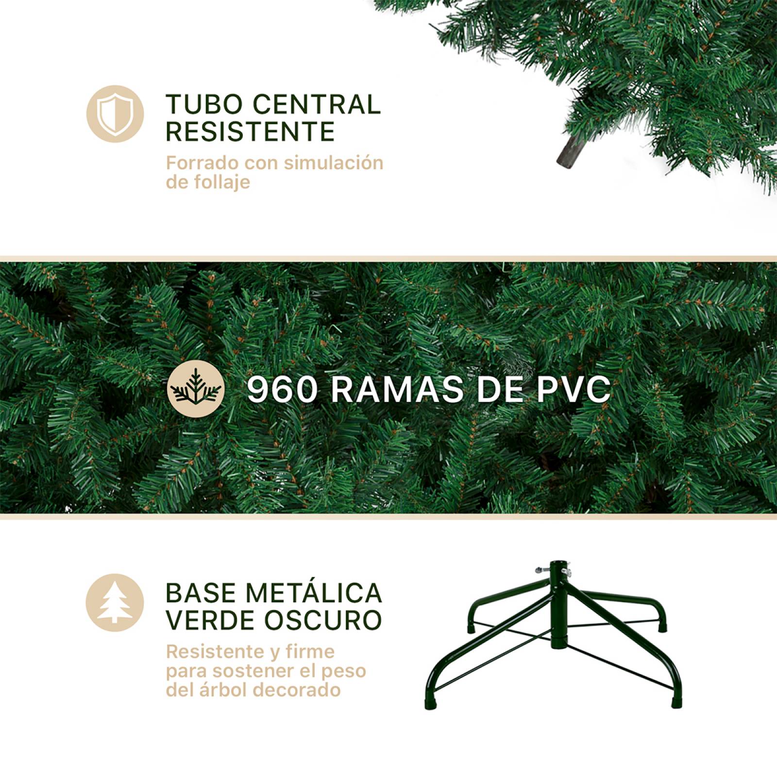 Árbol de Navidad Artificial Pino Verde de 1.9m - Verde clásico para ESQUIMAL