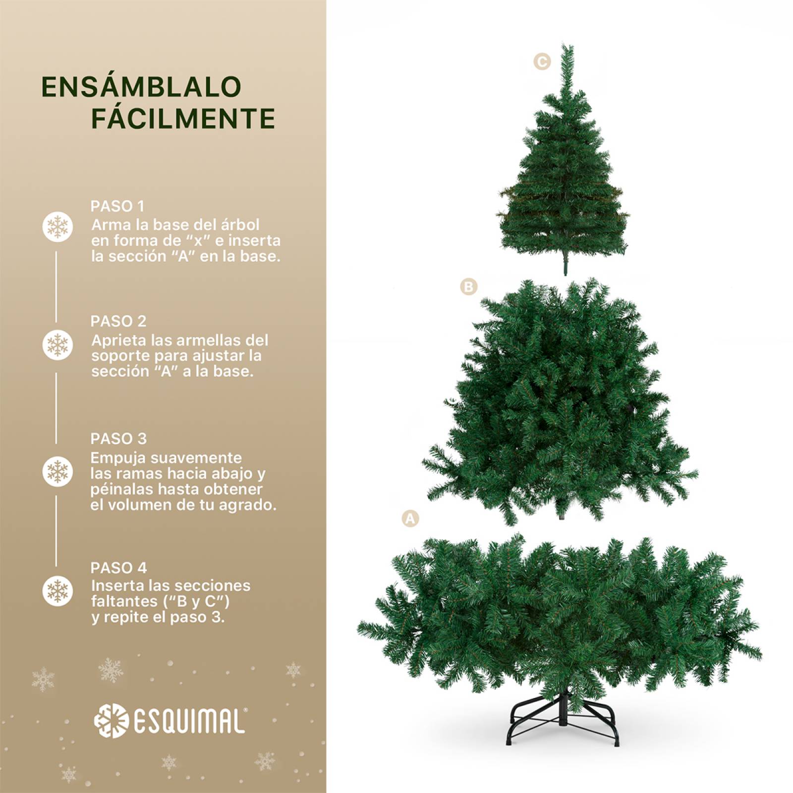 Árbol de Navidad Artificial Pino Verde de 1.9m - Verde clásico para ESQUIMAL