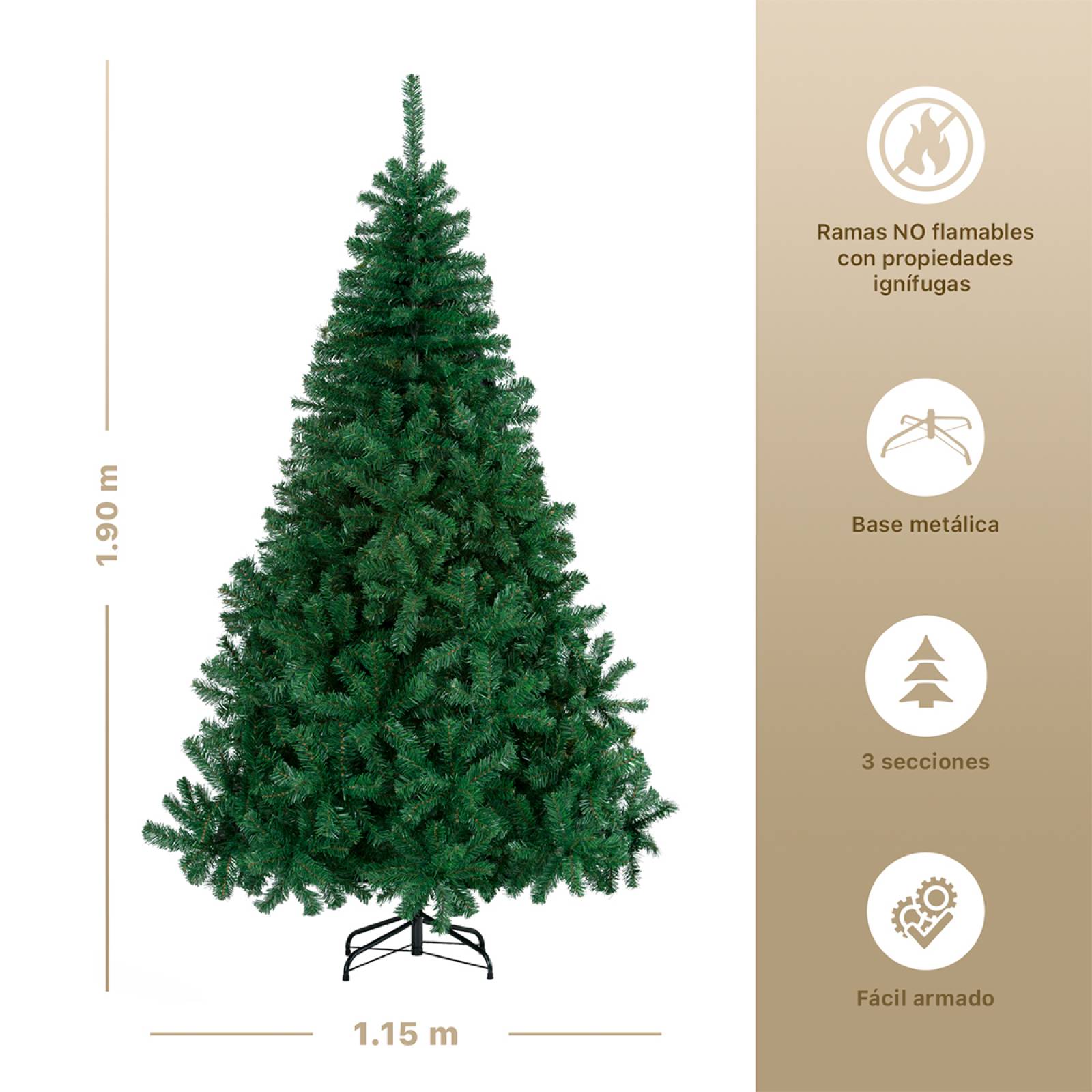 Árbol de Navidad Artificial Pino Verde de 1.9m - Verde clásico para ESQUIMAL
