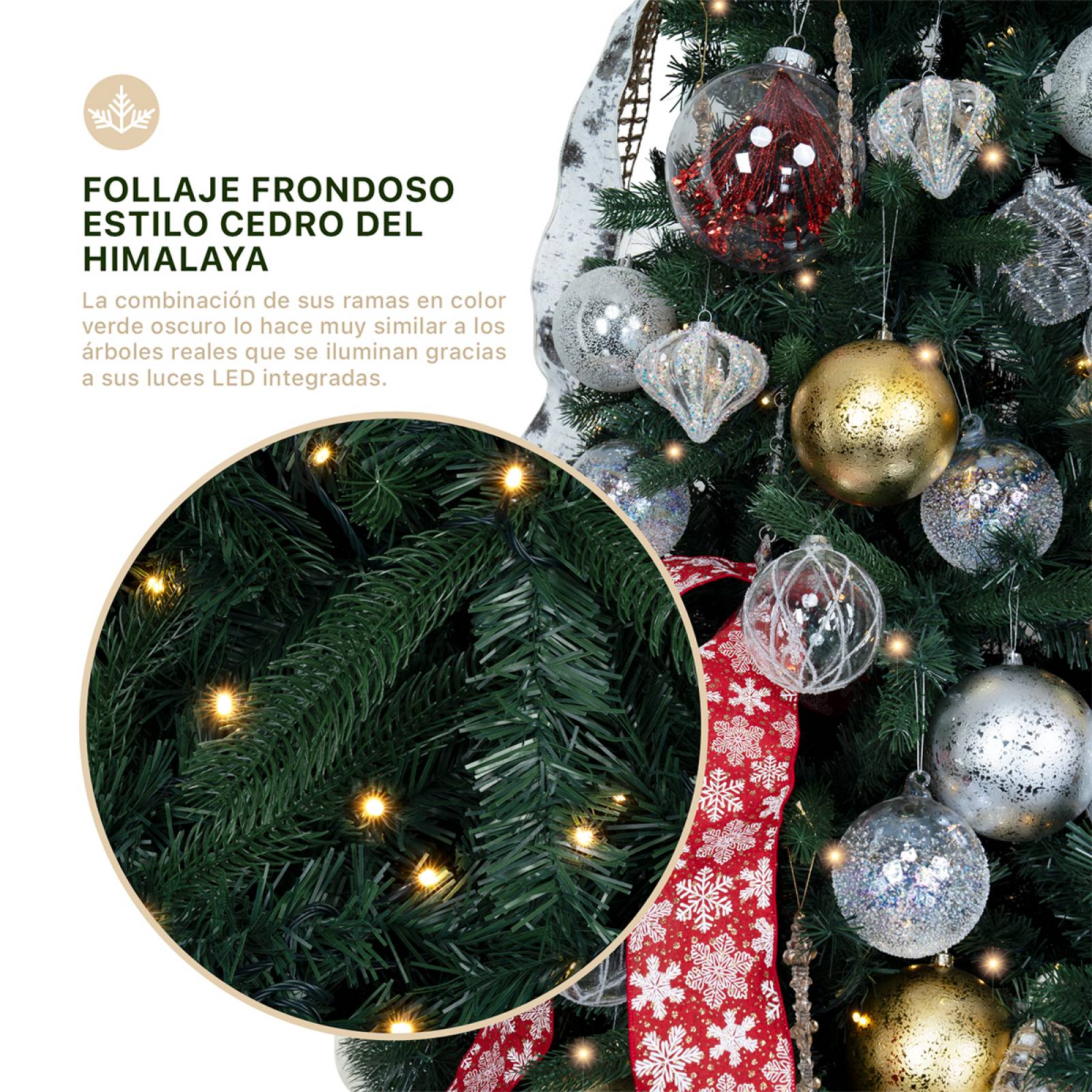 Árbol de Navidad Luces Led Pino 2.2m 1150 Ramas - Verde oscuro para ESQUIMAL