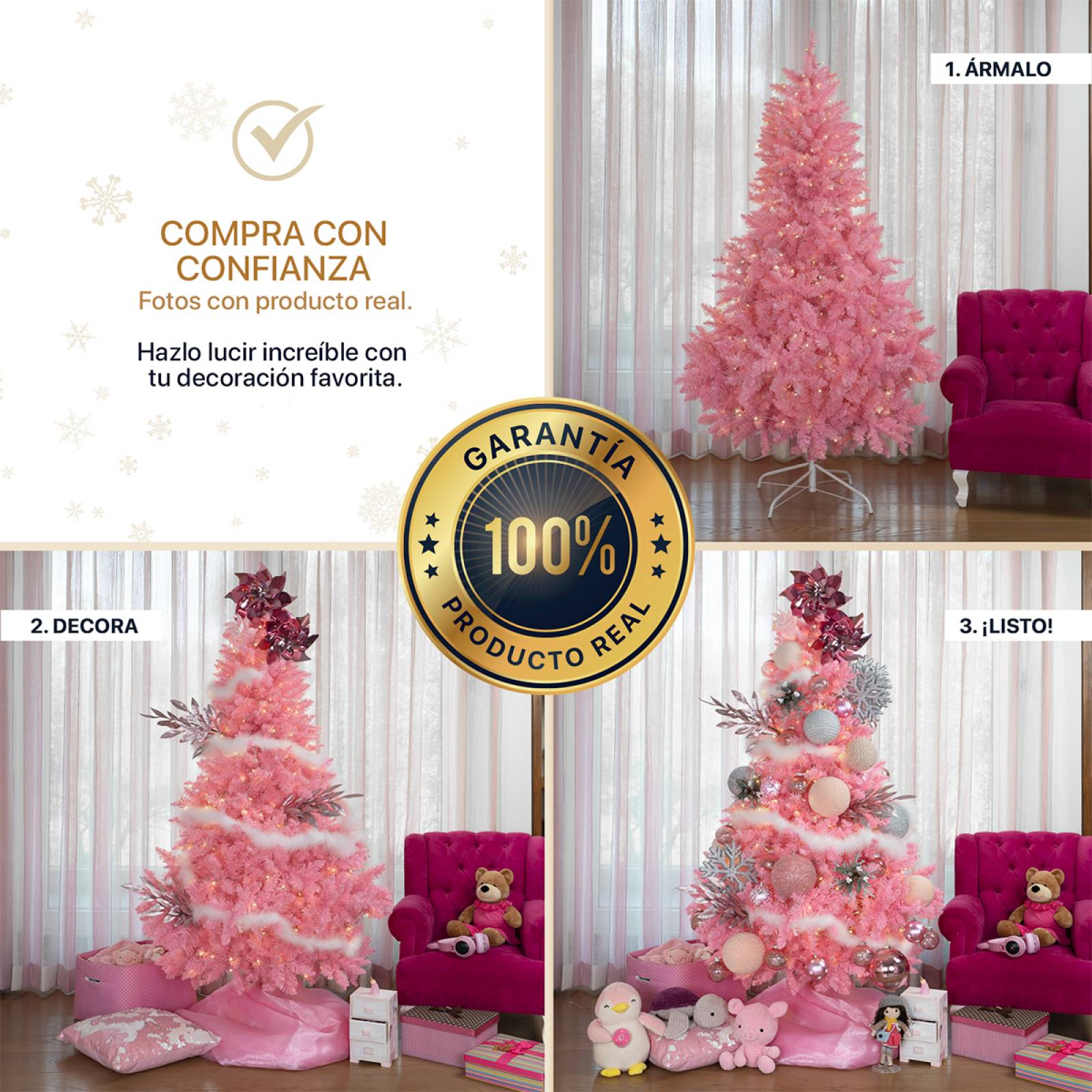 Árbol de Navidad Rosa Pino Navideño 2.2m 1550 Ramas - Rosa para ESQUIMAL