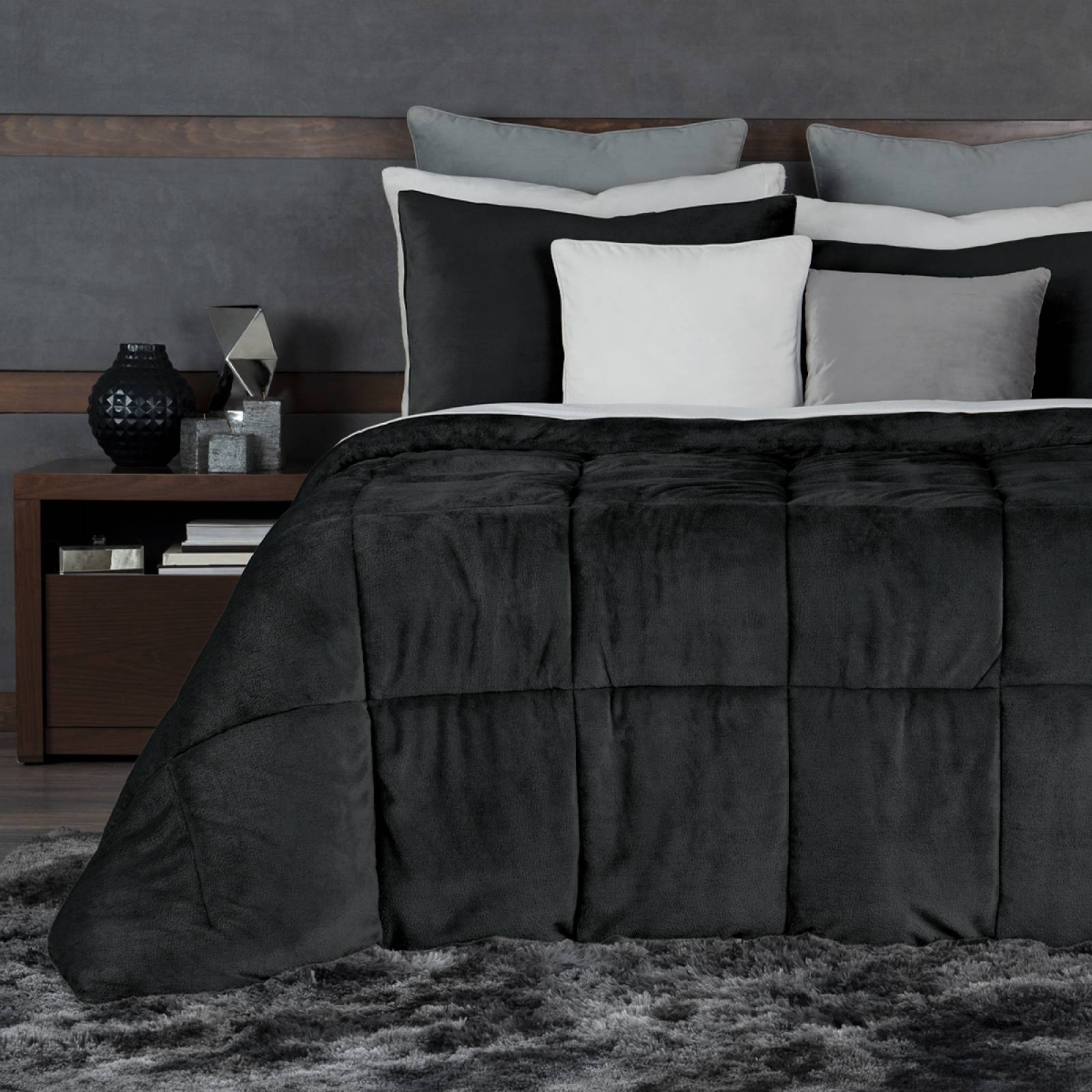 Edredón Invernal Cobertor Queen Size + Fundas Negro ESQUIMAL