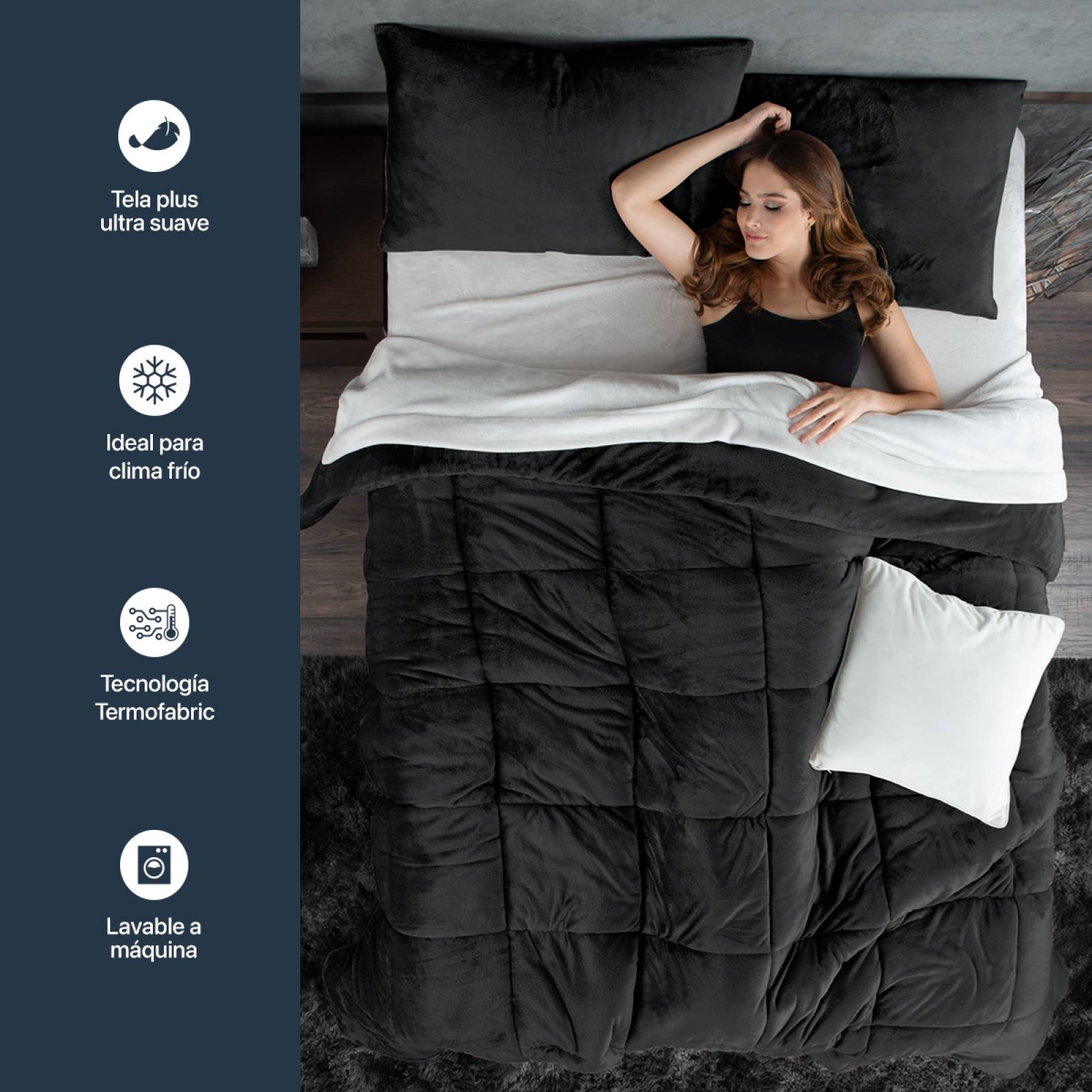 Edredón Invernal Cobertor Queen Size + Fundas Negro ESQUIMAL