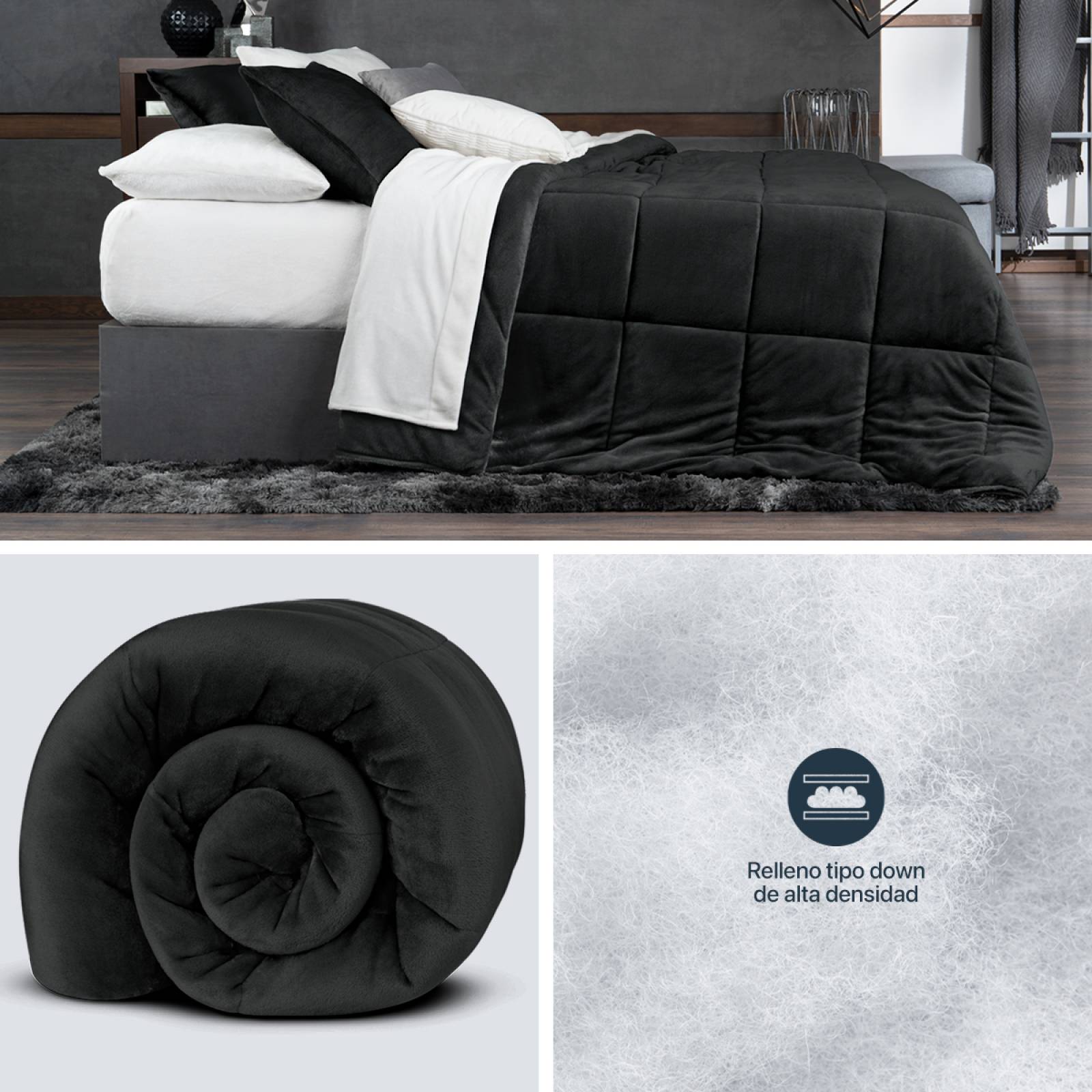 Edredón Invernal Cobertor Queen Size + Fundas Negro ESQUIMAL