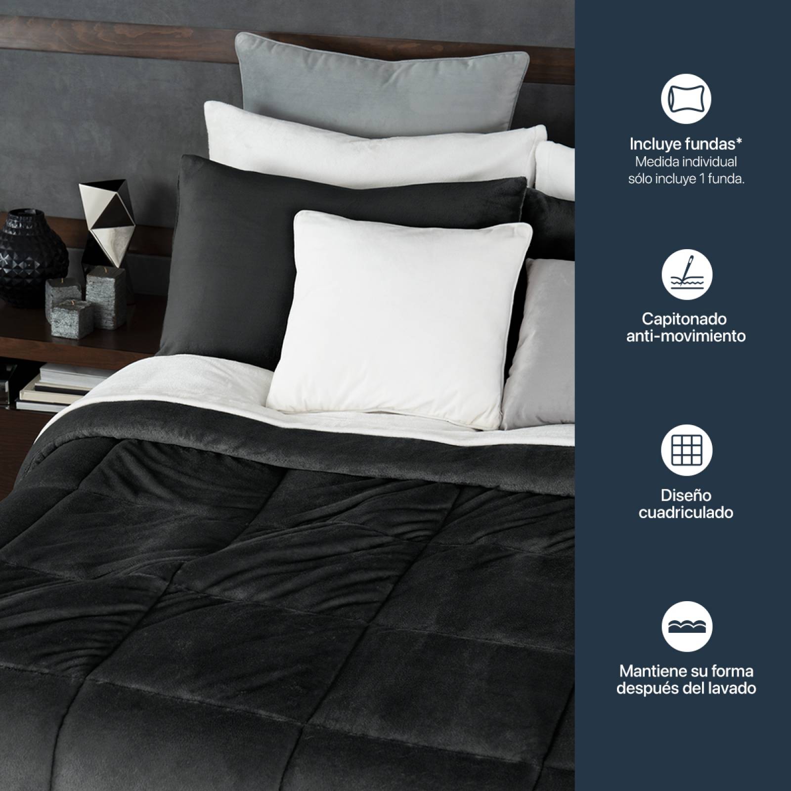 Edredón Invernal Cobertor Queen Size + Fundas Negro ESQUIMAL