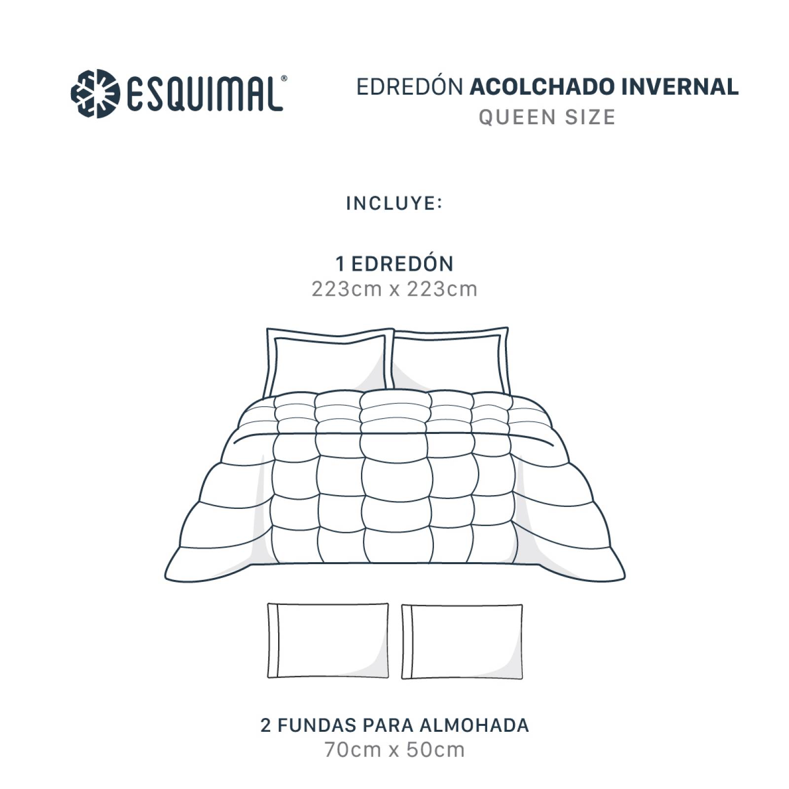 Edredón Invernal Cobertor Queen Size + Fundas Gris ESQUIMAL