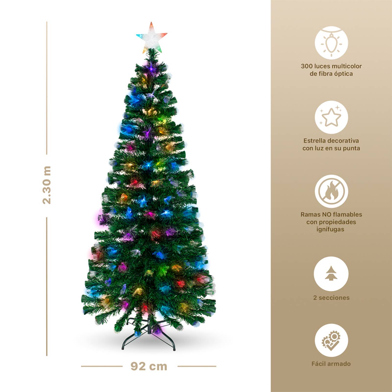 Árbol de Navidad Fibra Óptica Pino Navideño 2.3m - Verde para ESQUIMAL