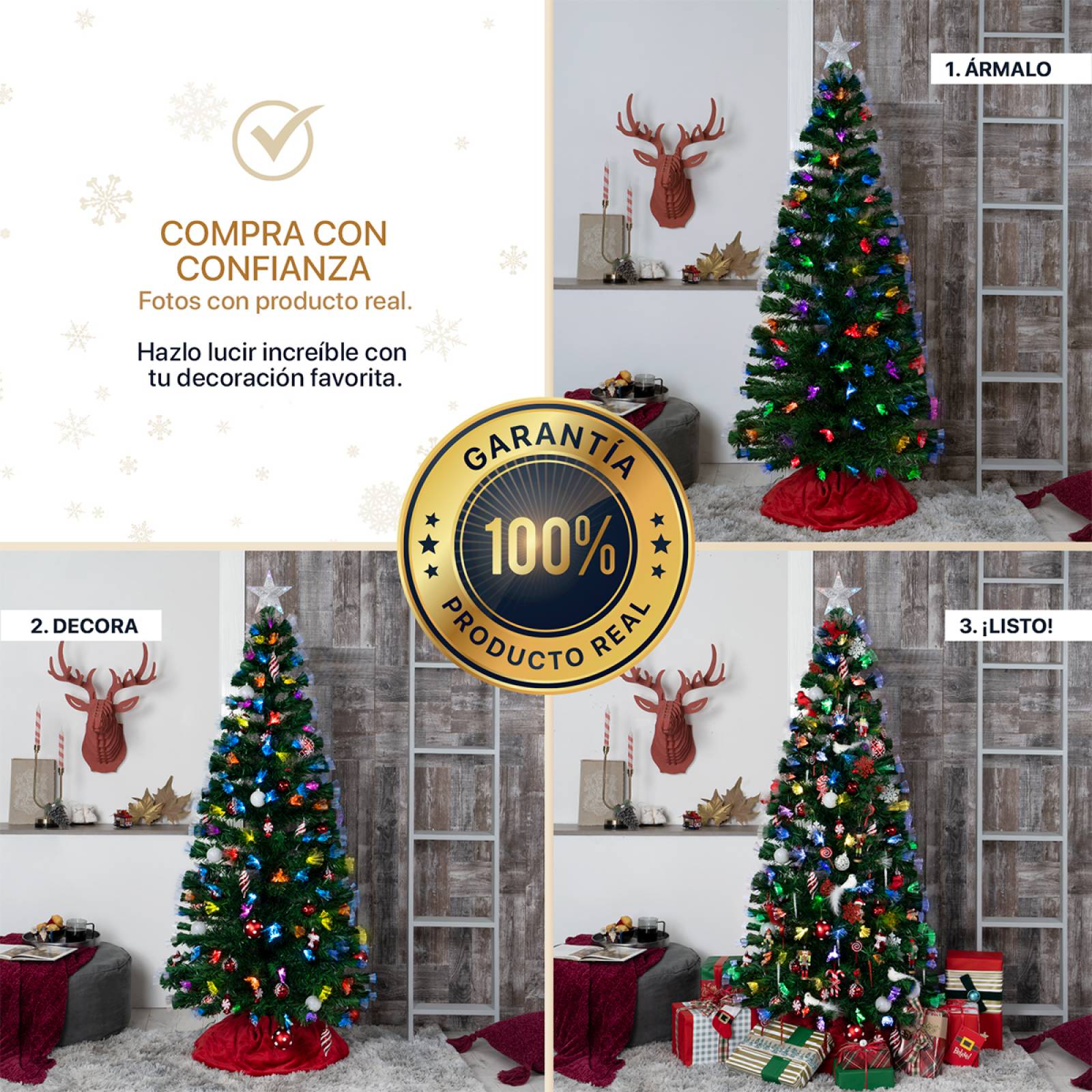 Árbol de Navidad Fibra Óptica Pino Navideño 2.3m - Verde para ESQUIMAL