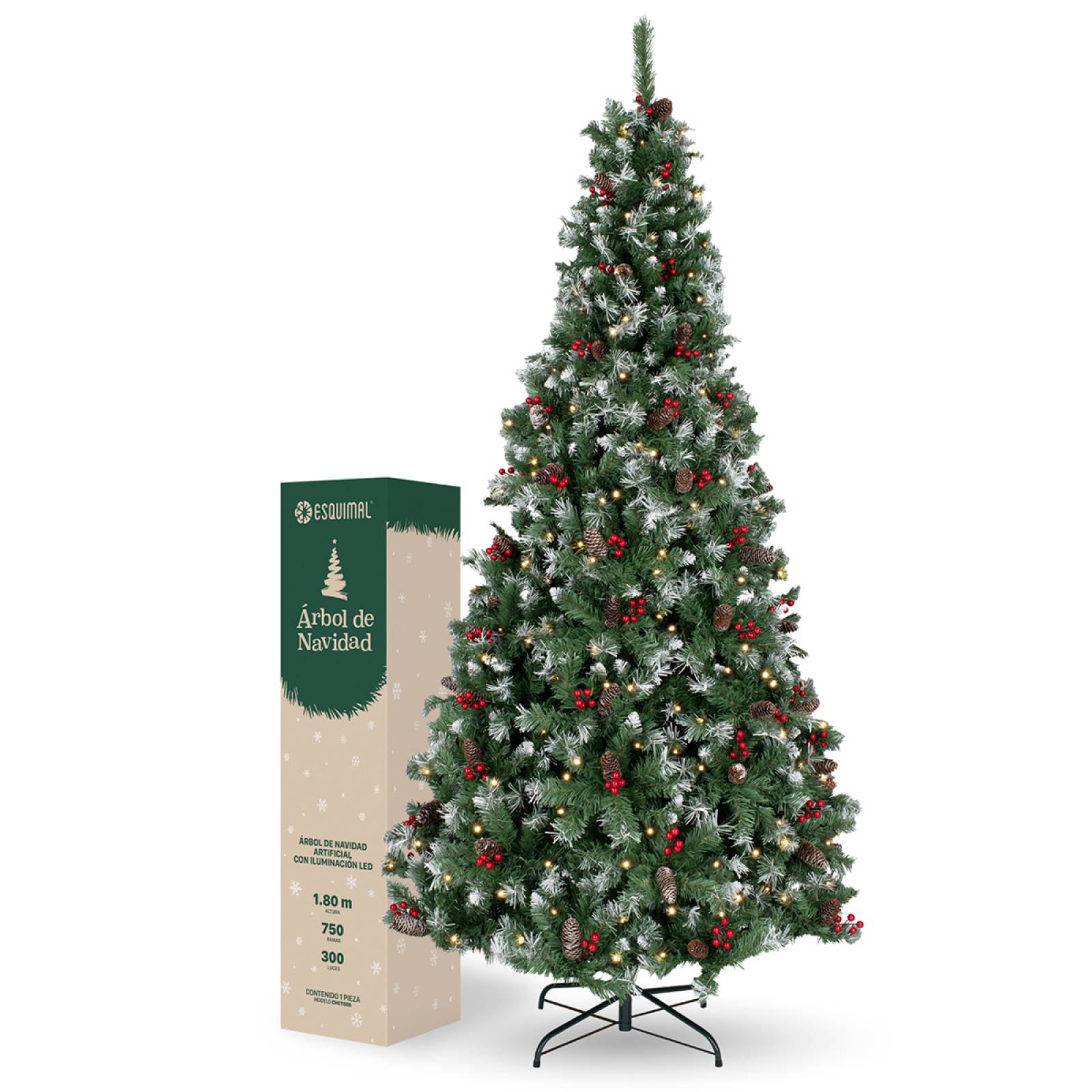 Árbol de Navidad Nevado Con Bayas Y Luces Led 1.8m - Verde para ESQUIMAL