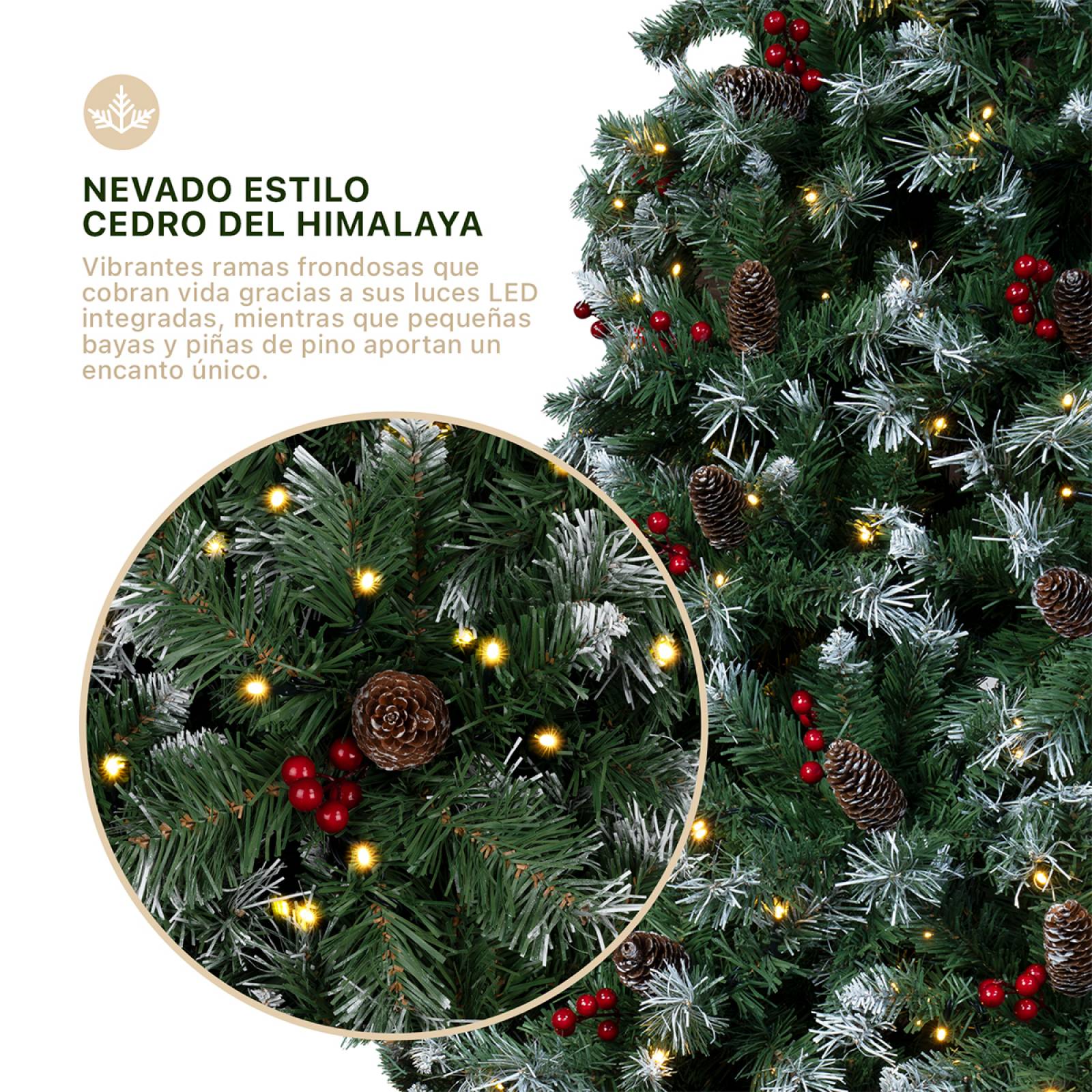 Árbol de Navidad Nevado Con Bayas Y Luces Led 2.2m - Verde para ESQUIMAL