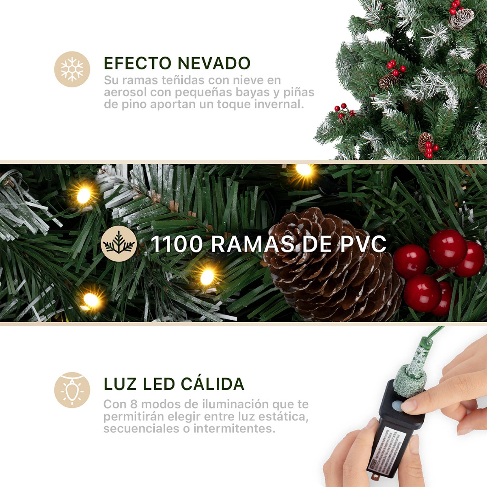 Árbol de Navidad Nevado Con Bayas Y Luces Led 2.2m - Verde para ESQUIMAL