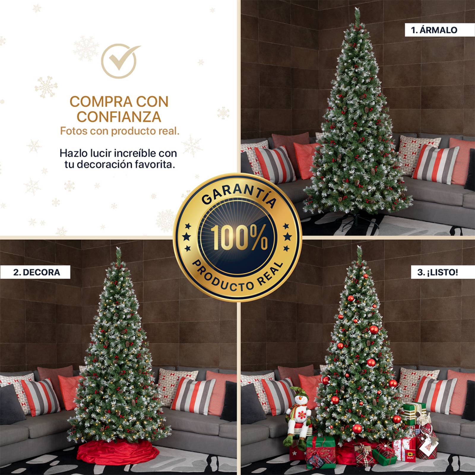 Árbol de Navidad Nevado Con Bayas Y Luces Led 2.2m - Verde para ESQUIMAL