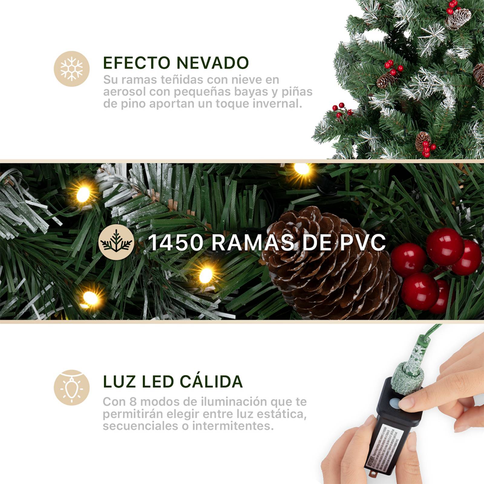 Árbol de Navidad Nevado Con Bayas Y Luces Led 2.5m - Verde para ESQUIMAL