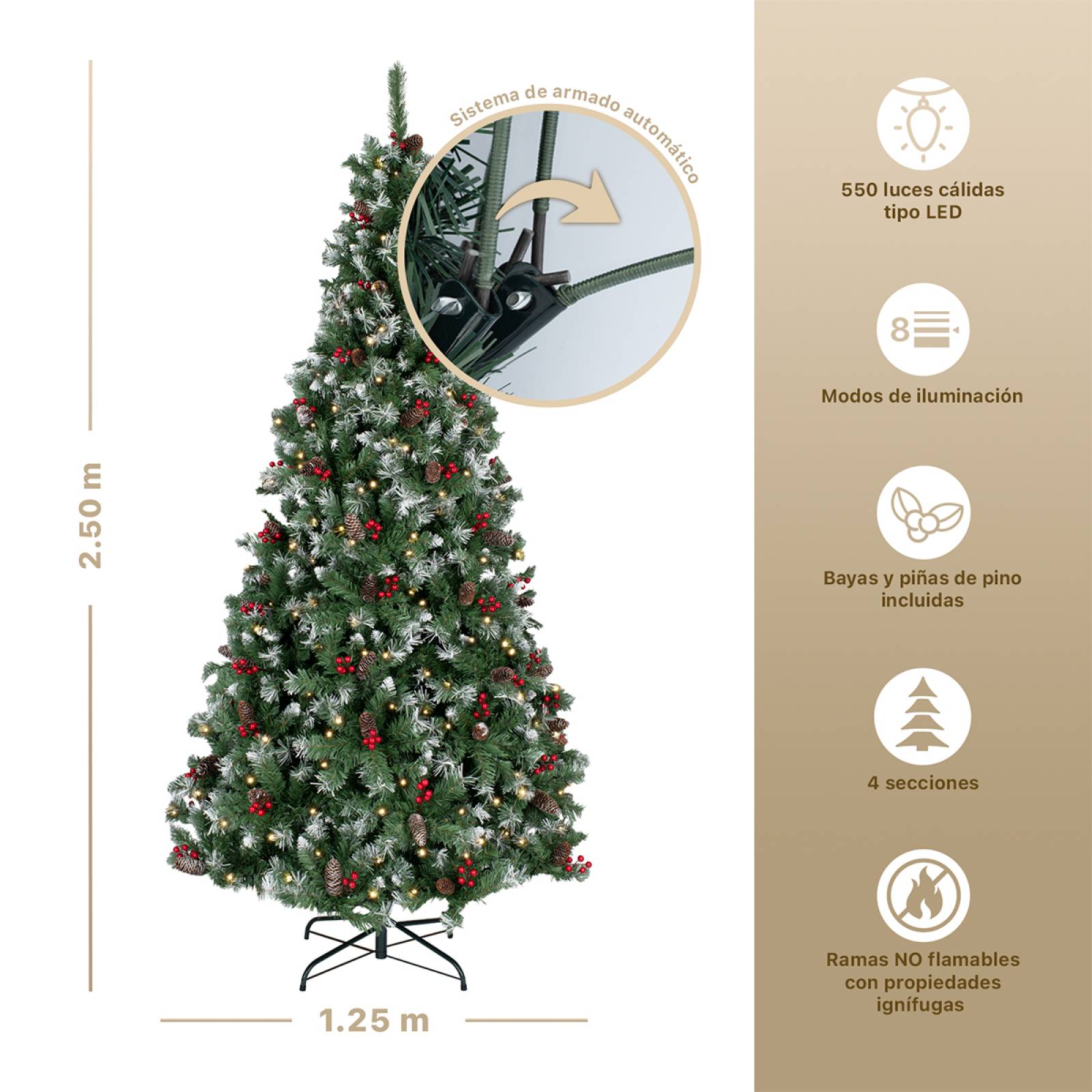 Árbol de Navidad Nevado Con Bayas Y Luces Led 2.5m - Verde para ESQUIMAL
