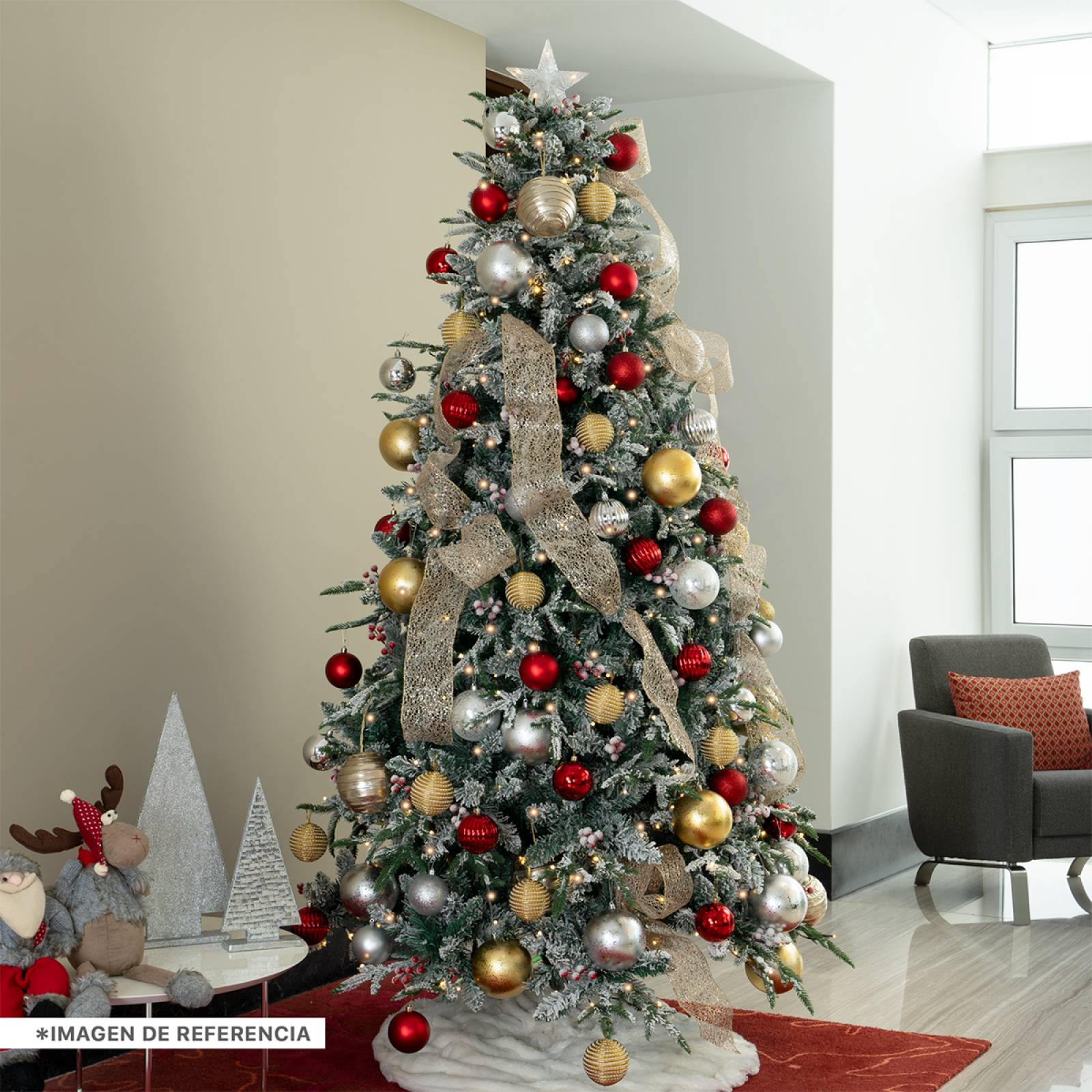 Árbol de Navidad Nevado Luces Led Bayas+ Estrella 2.5m Verde para ESQUIMAL