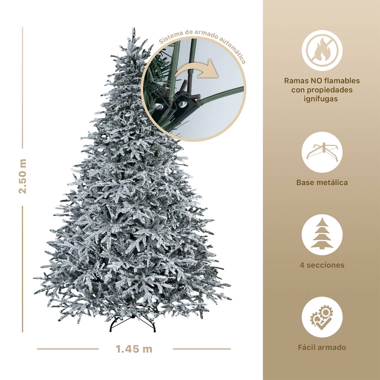 Árbol de Navidad Nevado Pino Navideño 2.5m 1750 Ramas- Verde para ESQUIMAL
