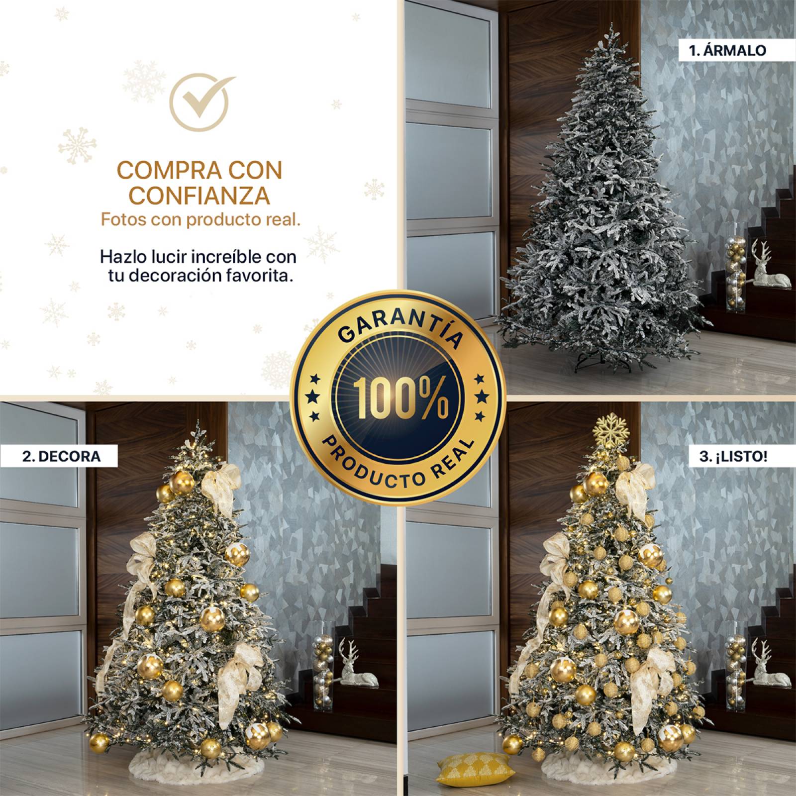Árbol de Navidad Nevado Pino Navideño 2.5m 1750 Ramas- Verde para ESQUIMAL