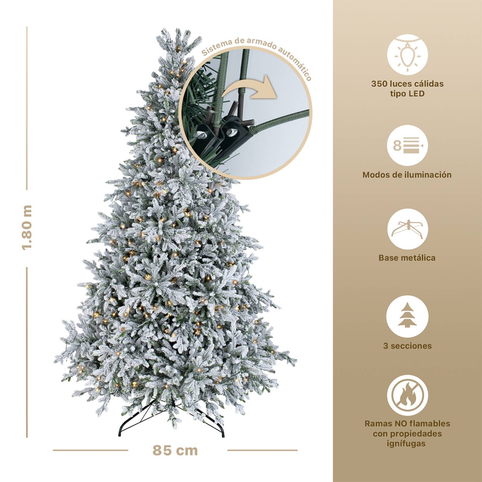 Árbol de Navidad Pino Navideño Nevado Con Luces Led 1.8m - Verde para ESQUIMAL