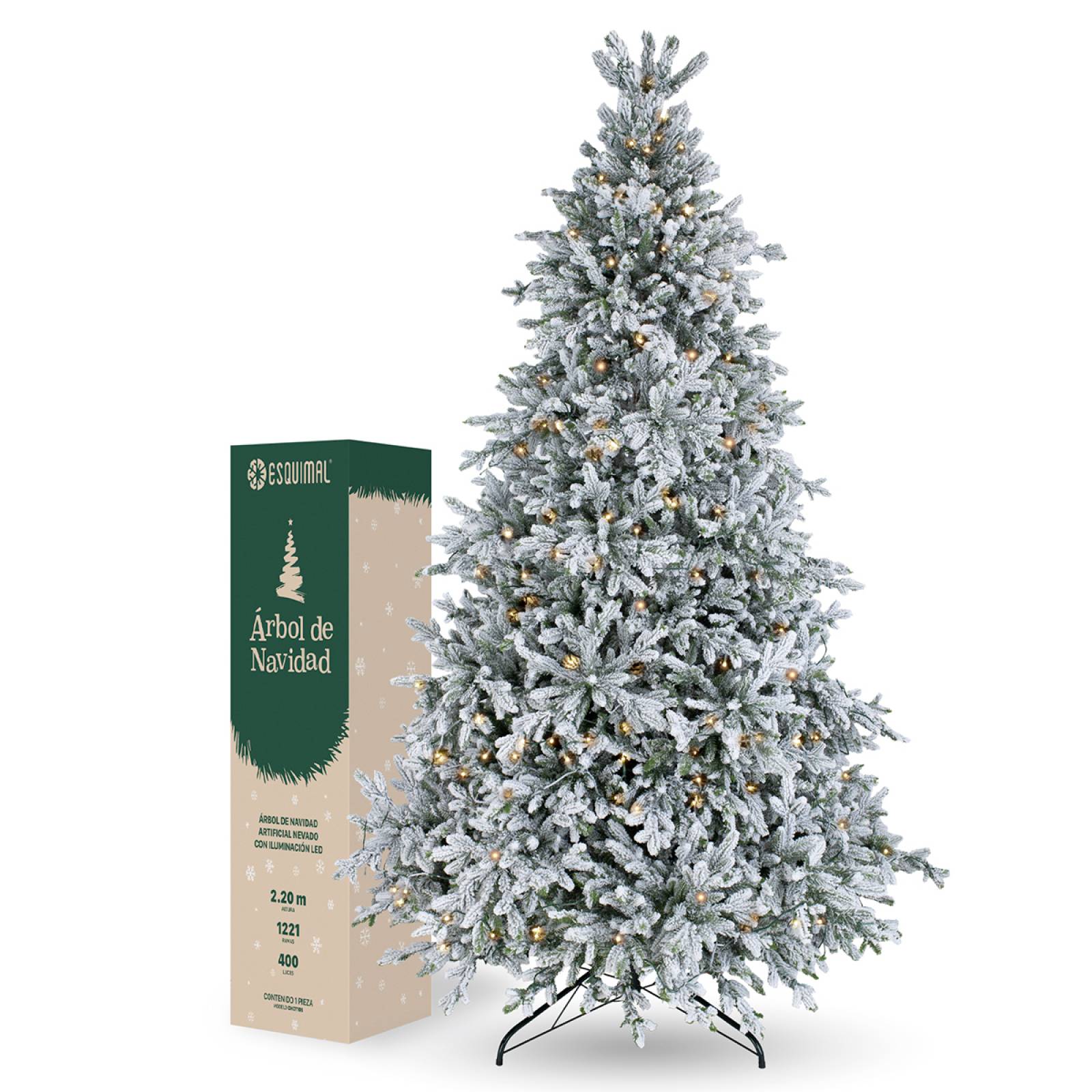 Árbol de Navidad Pino Navideño Nevado Con Luces Led 2.2m - Verde para ESQUIMAL.