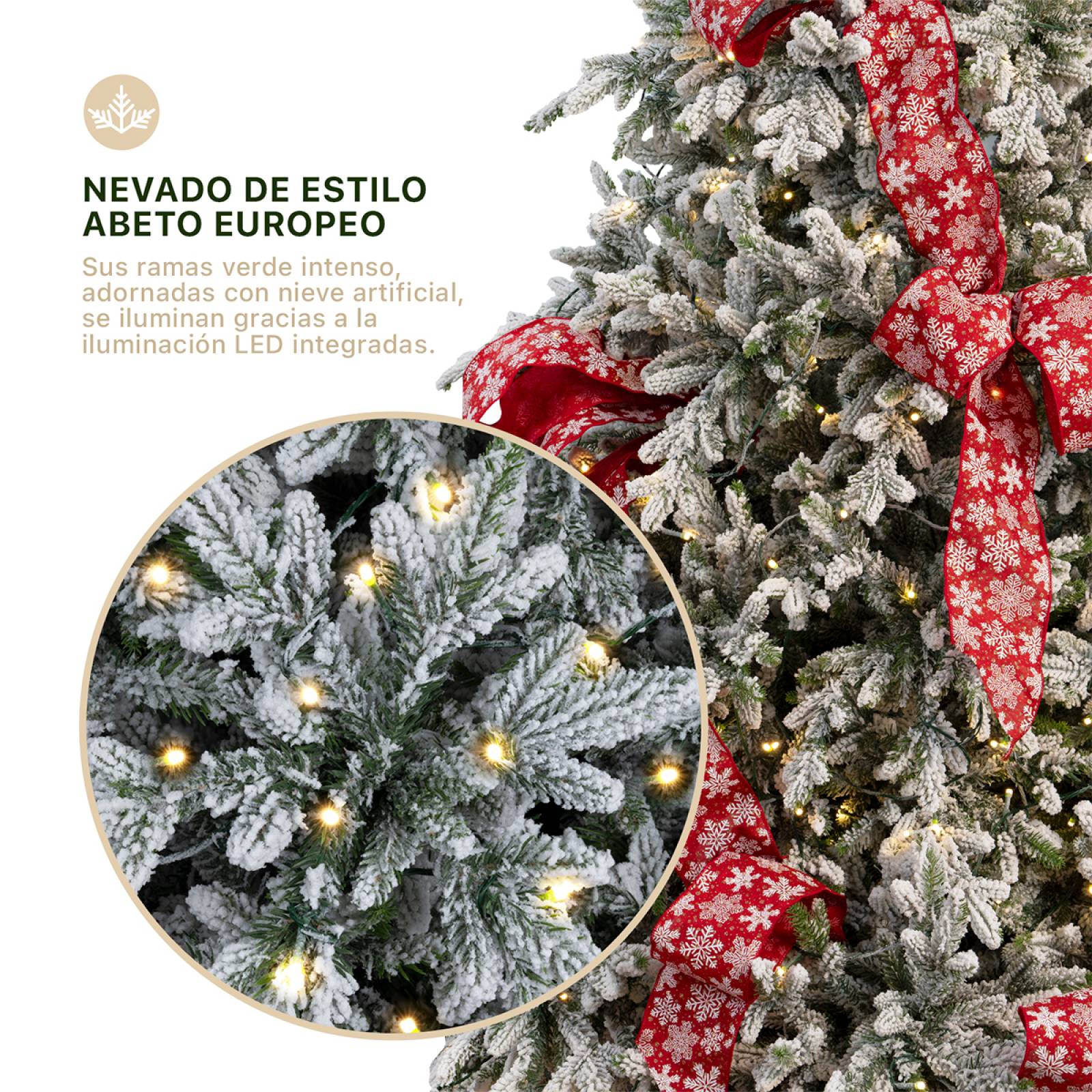 Árbol de Navidad Pino Navideño Nevado Con Luces Led 2.2m - Verde para ESQUIMAL.