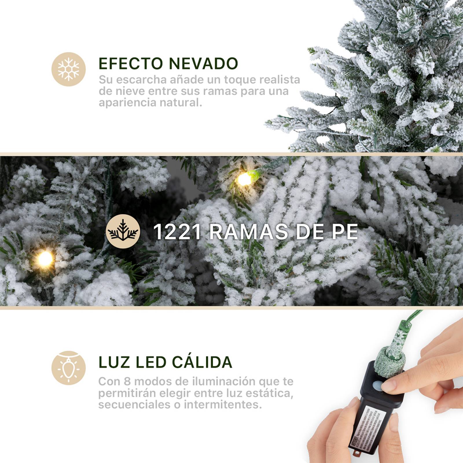 Árbol de Navidad Pino Navideño Nevado Con Luces Led 2.2m - Verde para ESQUIMAL.