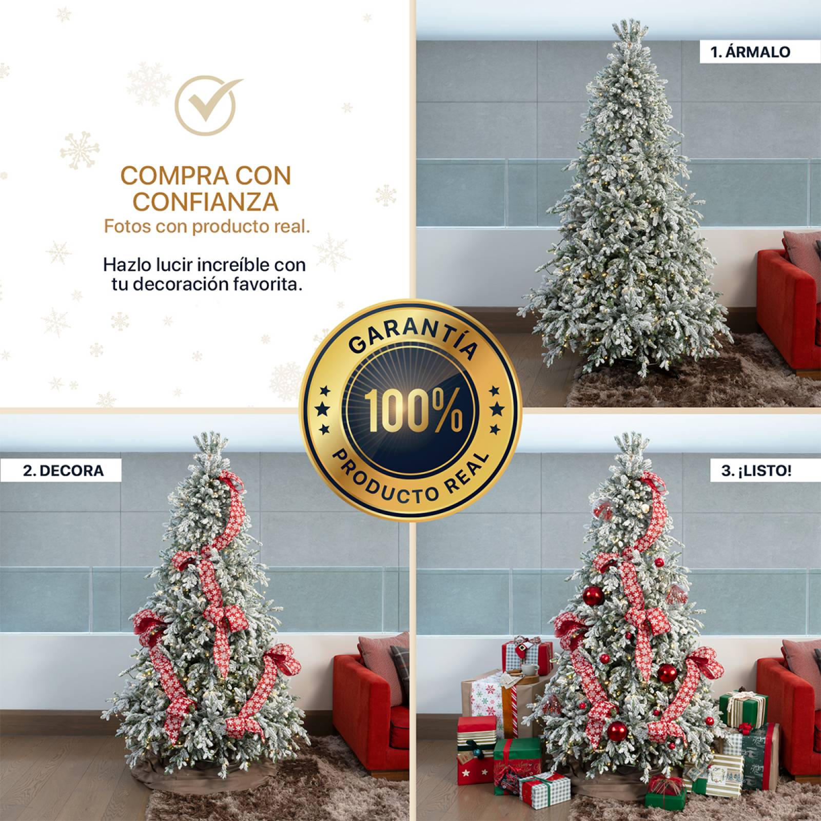 Árbol de Navidad Pino Navideño Nevado Con Luces Led 2.2m - Verde para ESQUIMAL.