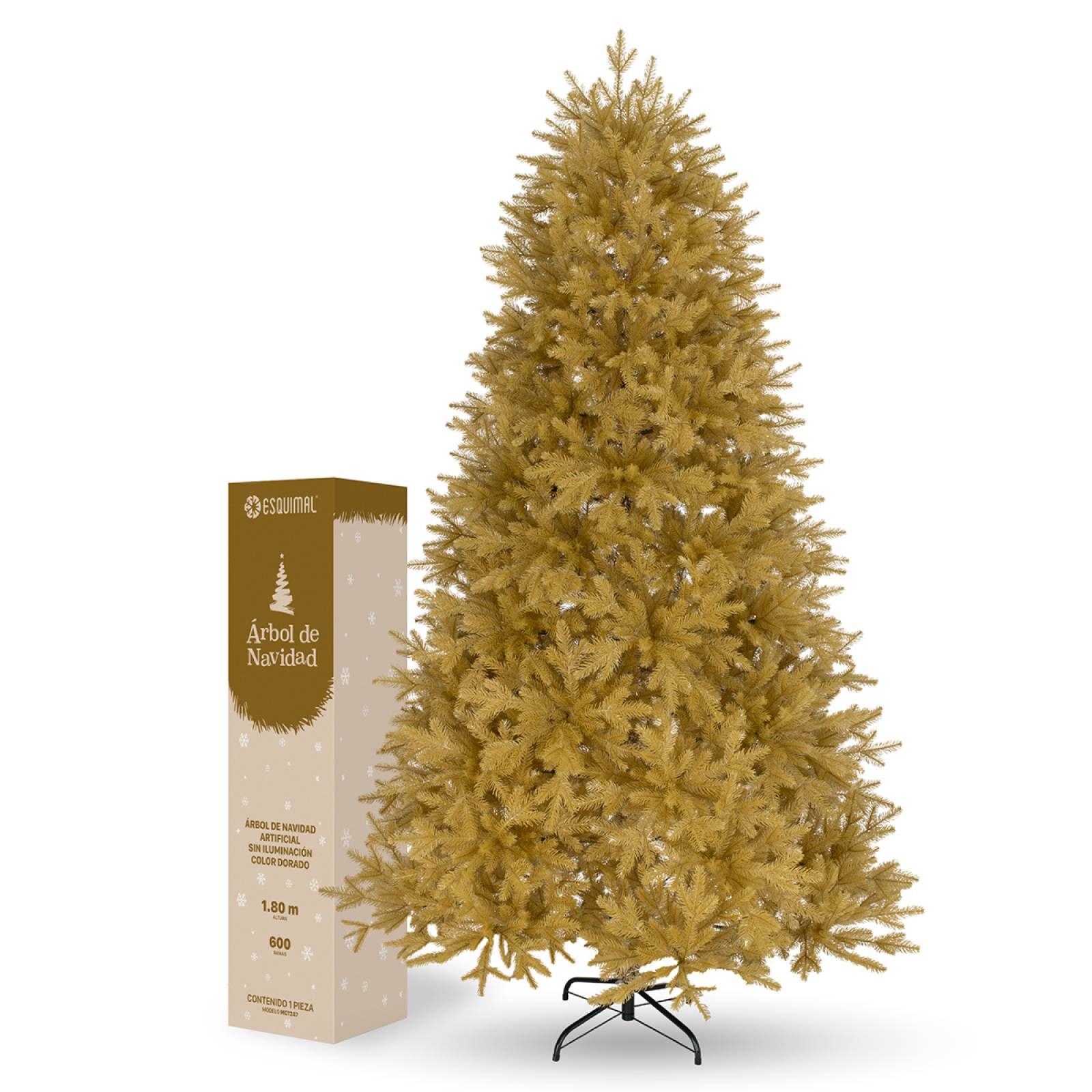 Árbol de Navidad Dorado Pino Navideño 1.8m 600 Ramas - Dorado para ESQUIMAL.
