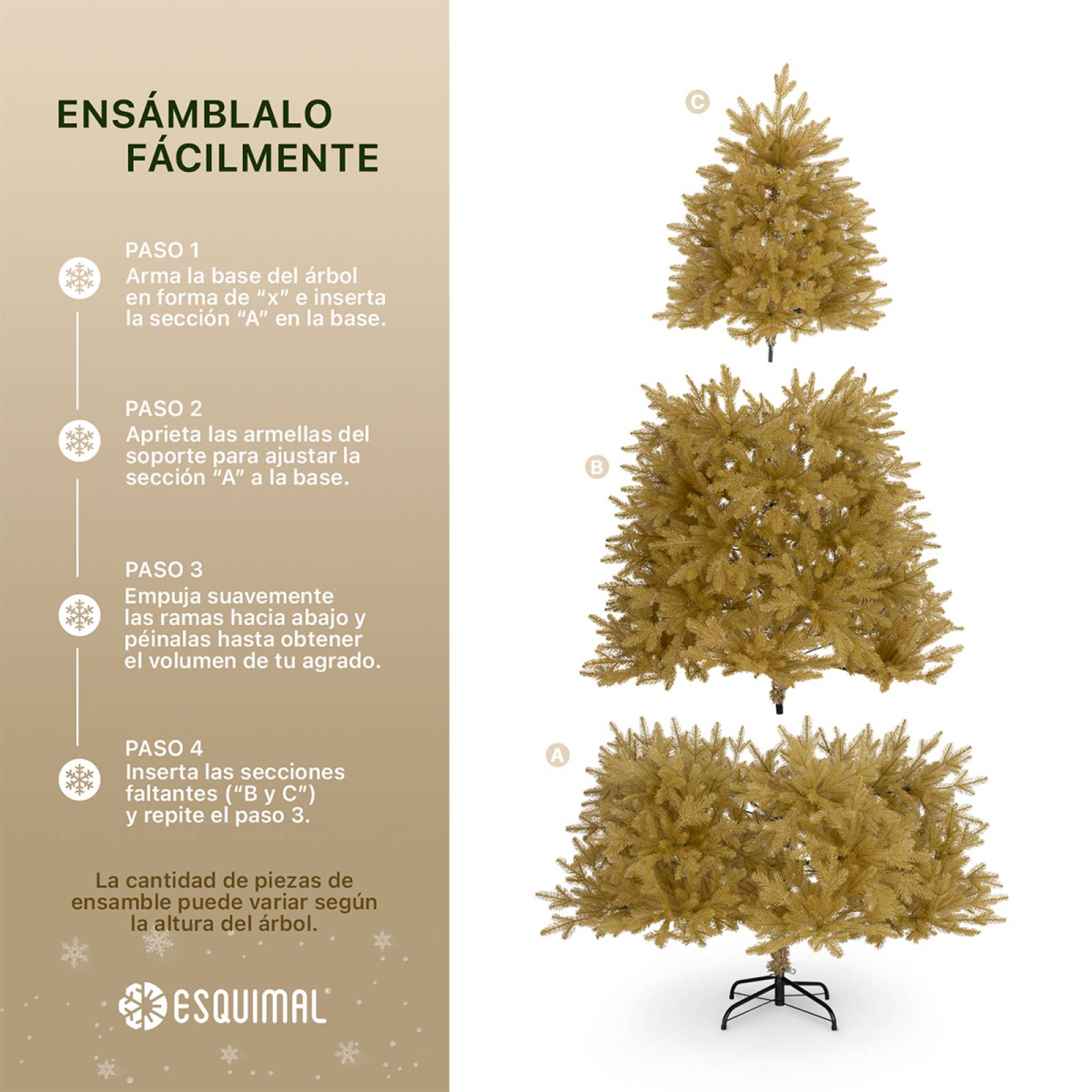 Árbol de Navidad Dorado Pino Navideño 1.8m 600 Ramas - Dorado para ESQUIMAL.