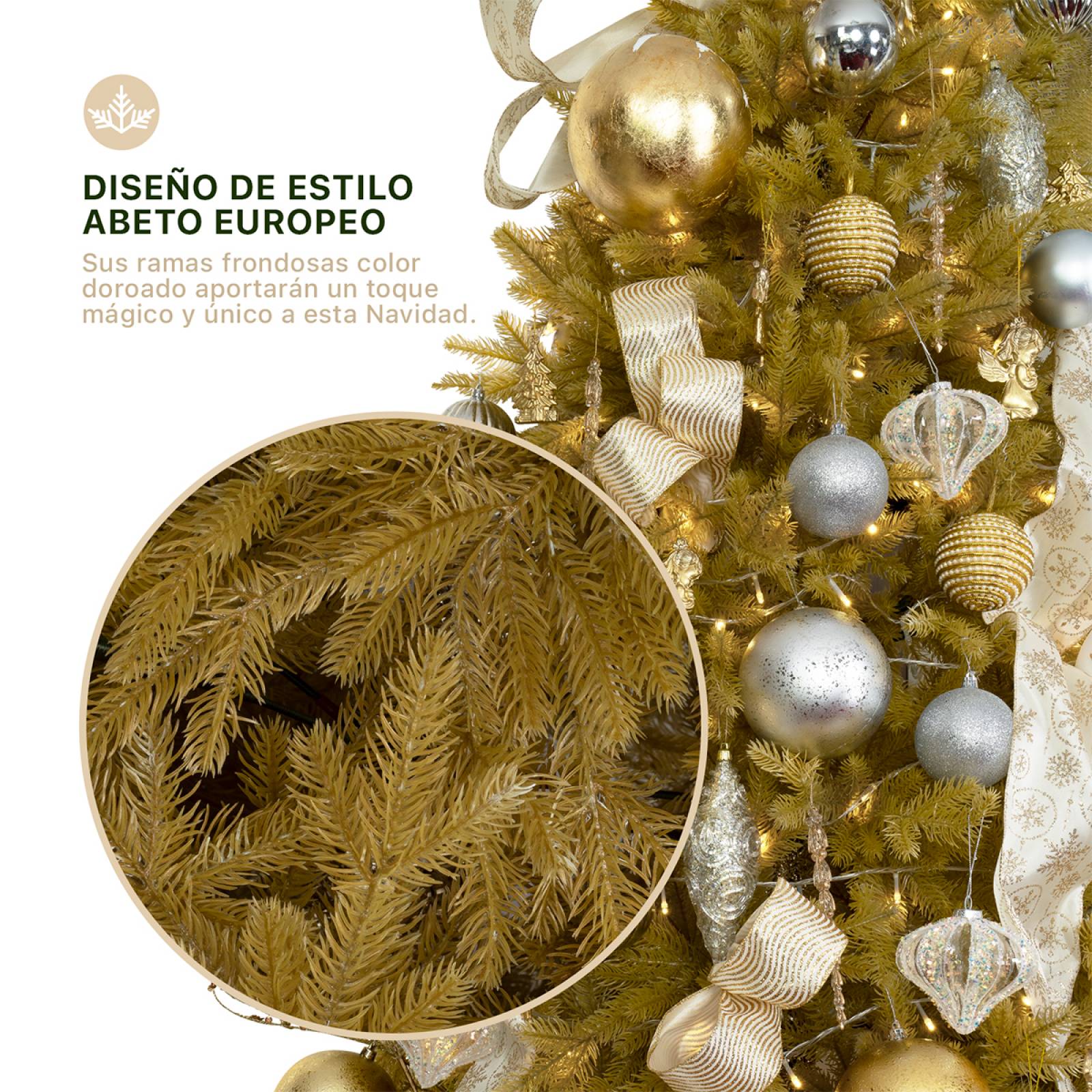 Árbol de Navidad Dorado Pino Navideño 2.2m 900 Ramas - Dorado para ESQUIMAL