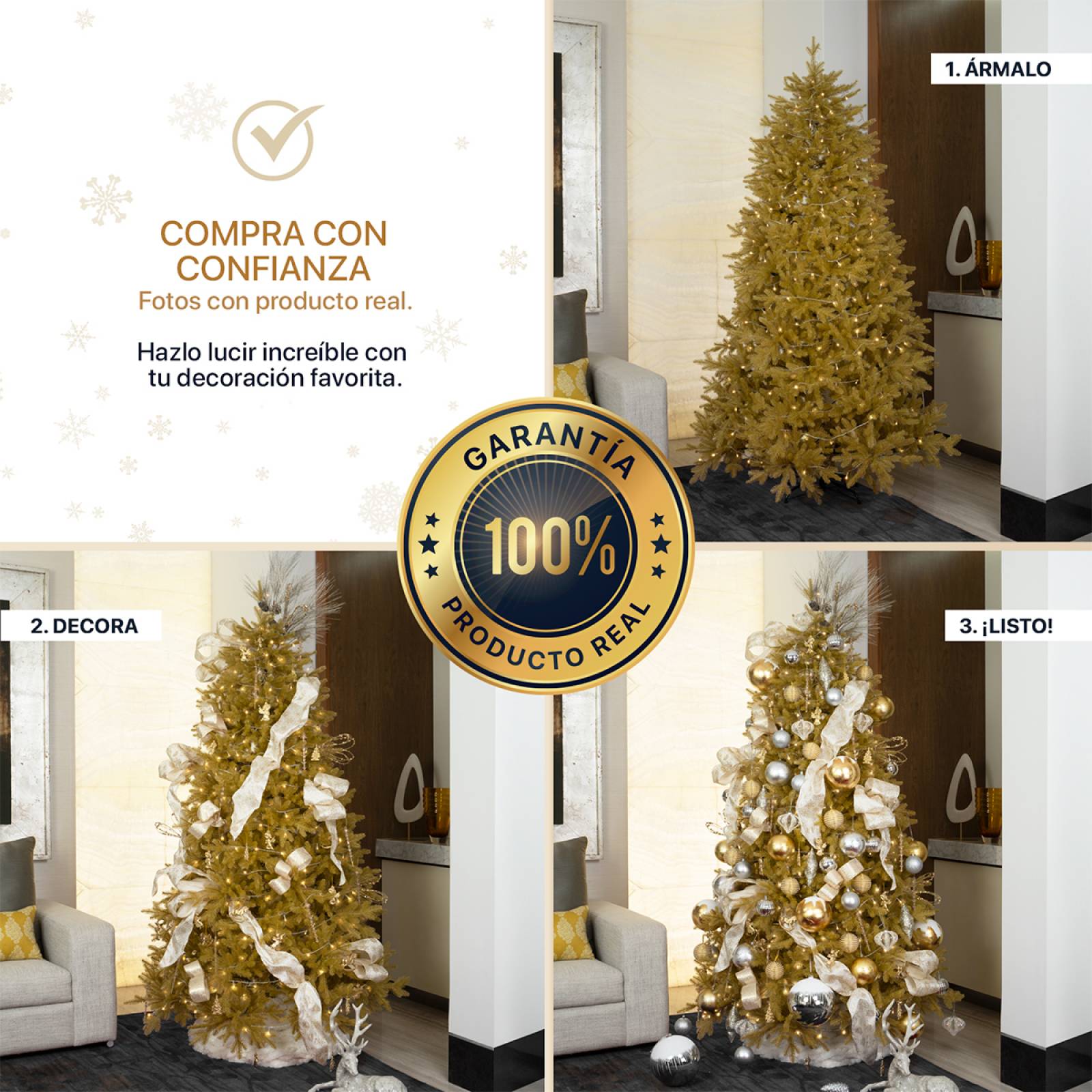 Árbol de Navidad Dorado Pino Navideño 2.2m 900 Ramas - Dorado para ESQUIMAL
