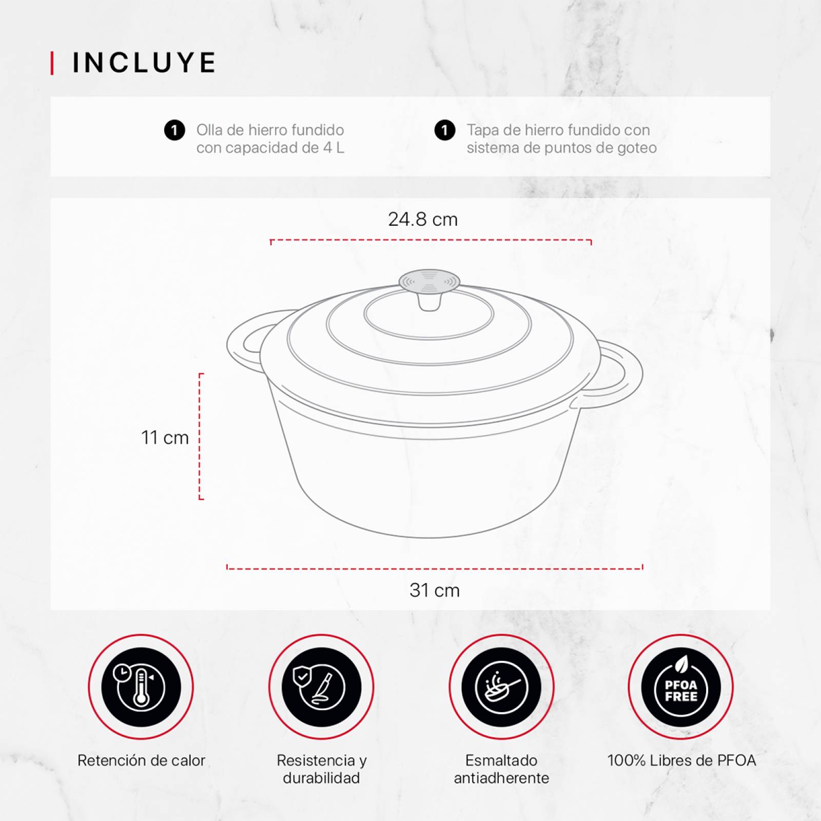 Horno Holandés Olla De Hierro Fundido Con Esmaltado 4 Lts Gris Cookify