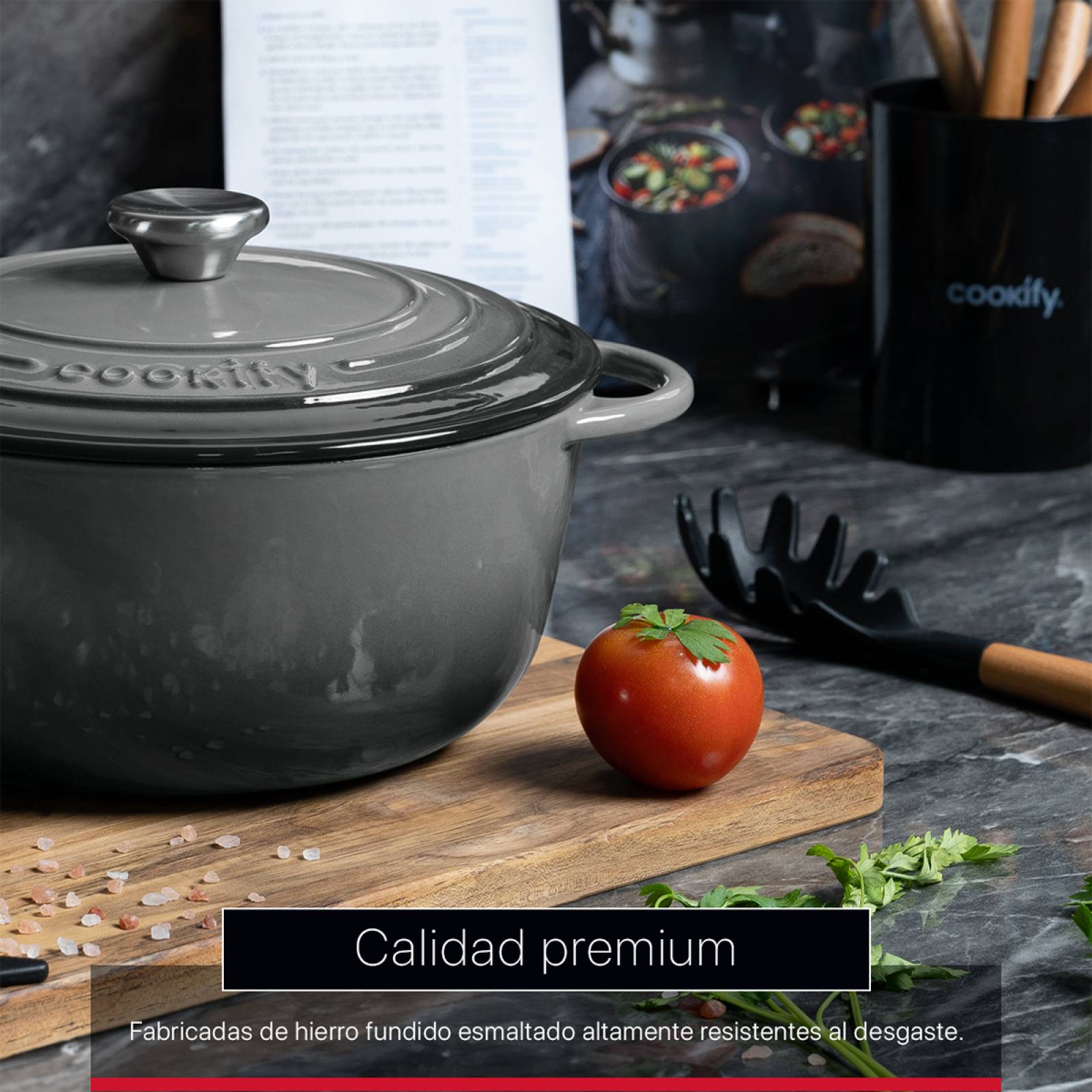 Horno Holandés Olla De Hierro Fundido Con Esmaltado 4 Lts Gris Cookify