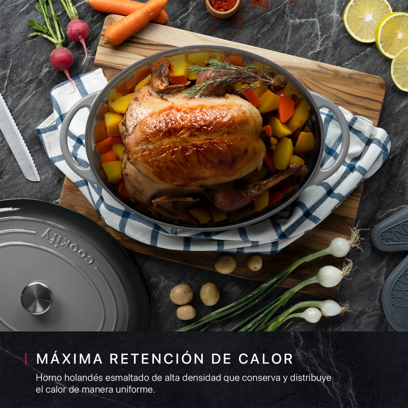 Horno Holandés Olla De Hierro Fundido Con Esmaltado 7 Lts Gris Cookify