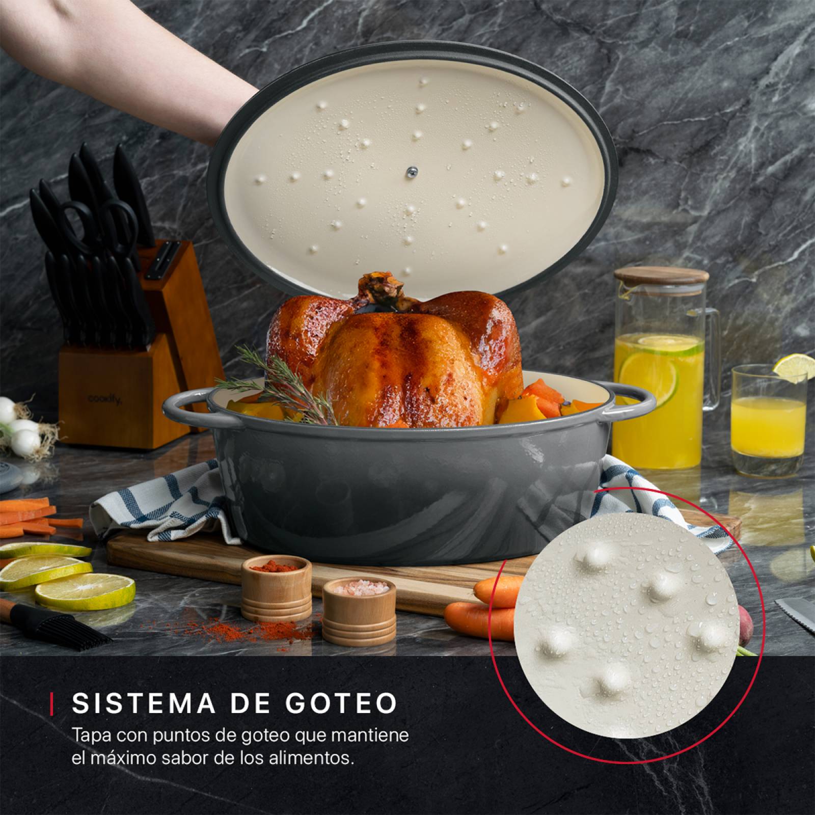 Horno Holandés Olla De Hierro Fundido Con Esmaltado 7 Lts Gris Cookify