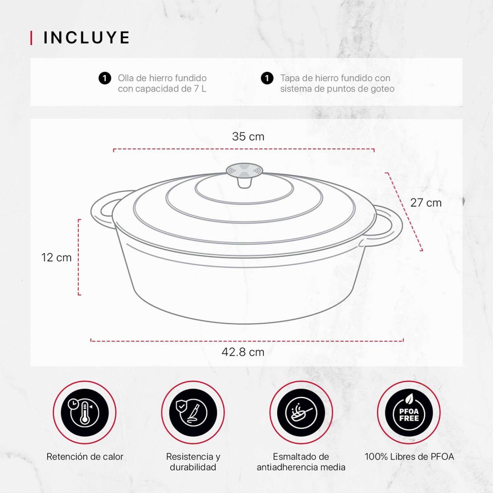 Horno Holandés Olla De Hierro Fundido Con Esmaltado 7 Lts Gris Cookify