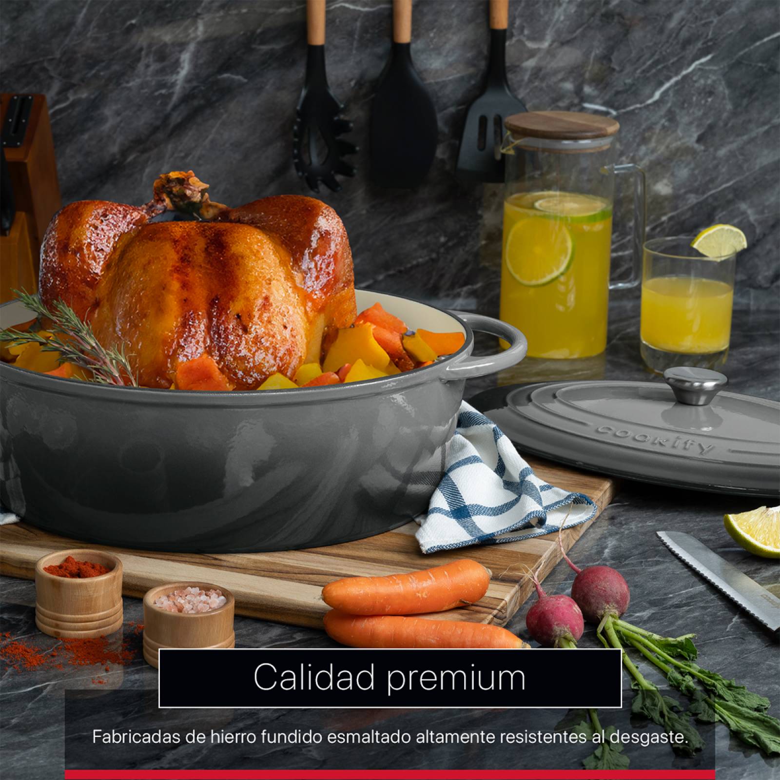 Horno Holandés Olla De Hierro Fundido Con Esmaltado 7 Lts Gris Cookify