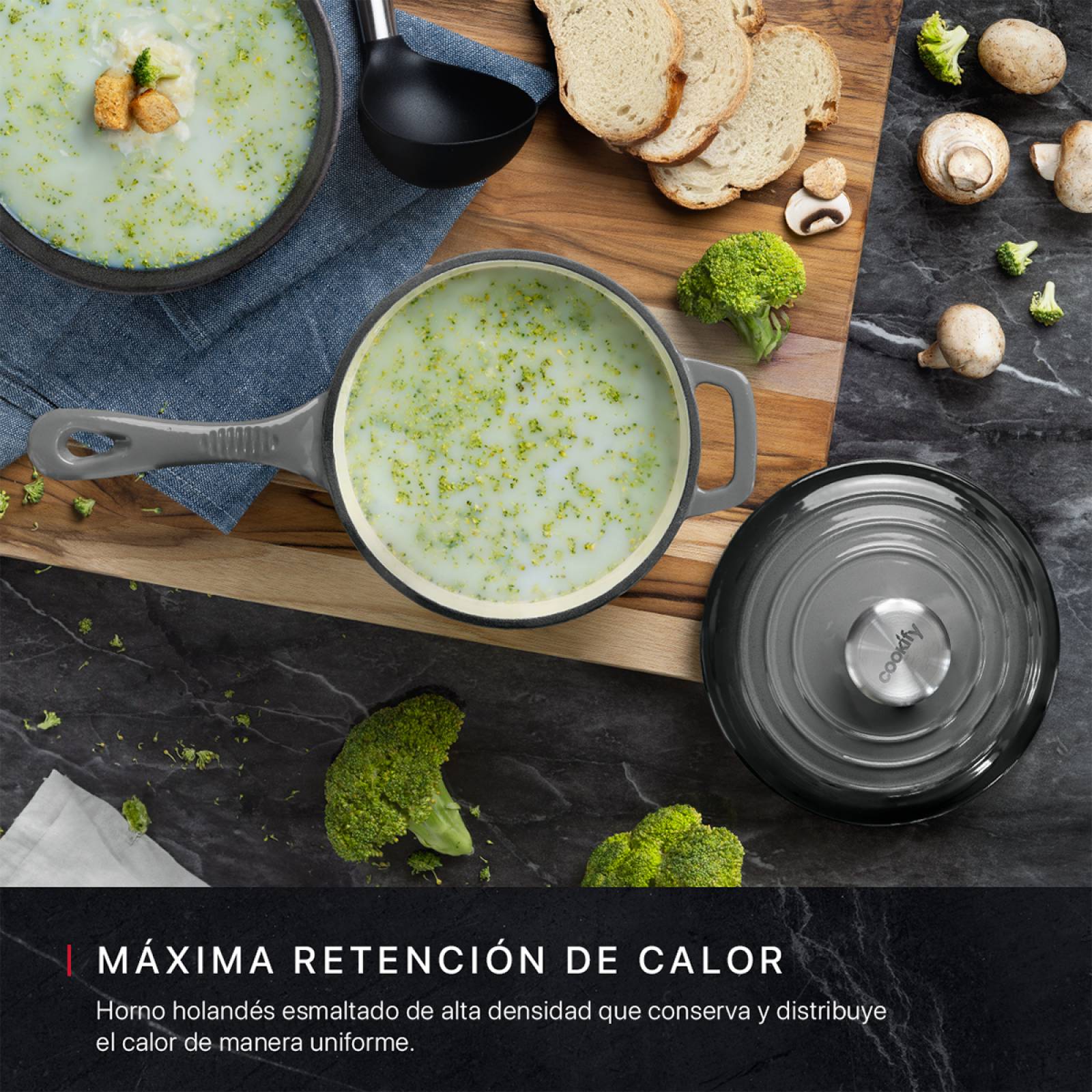 Olla de Hierro Fundido Esmaltado con Tapa 1.5 Lts Gris Cookify