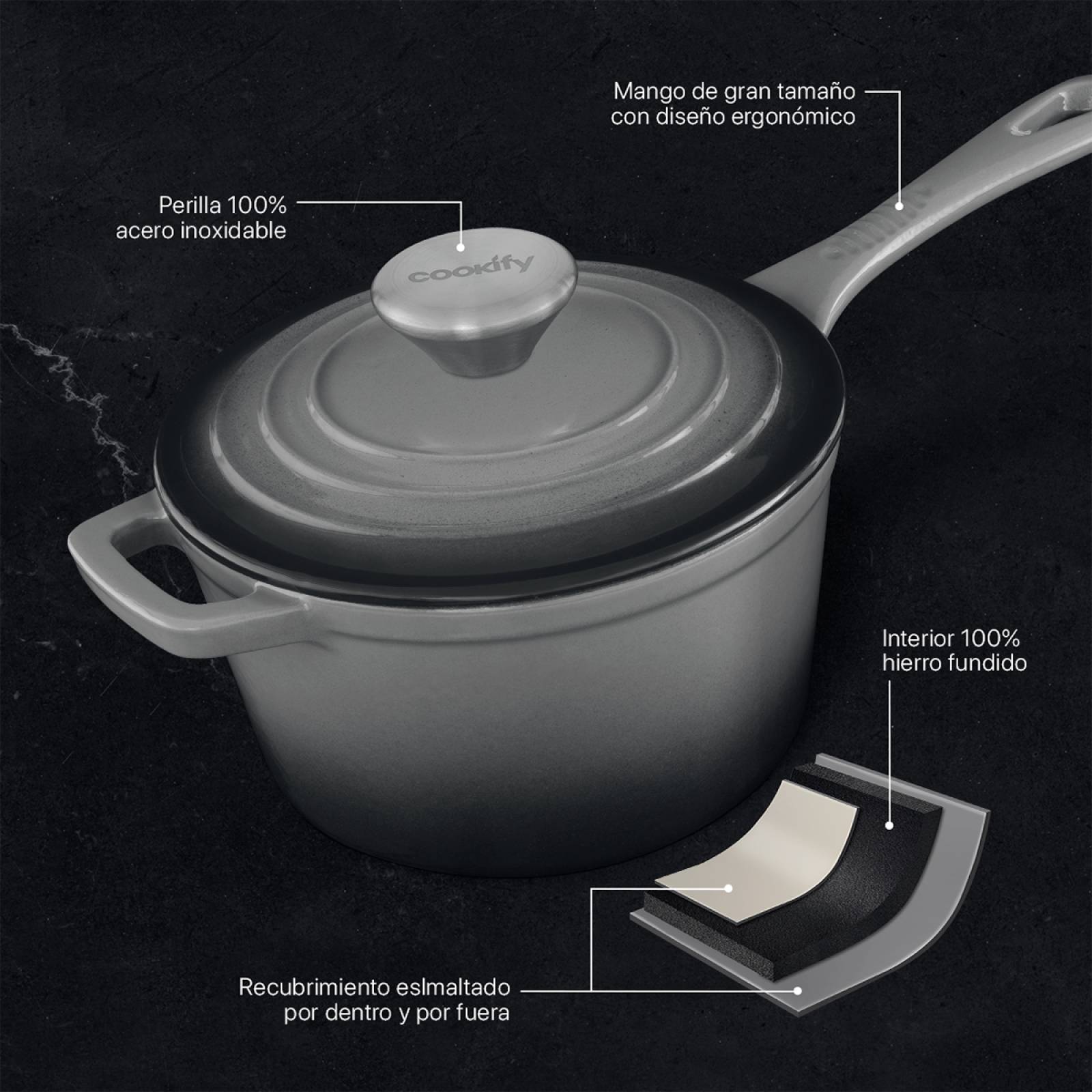 Olla de Hierro Fundido Esmaltado con Tapa 1.5 Lts Gris Cookify