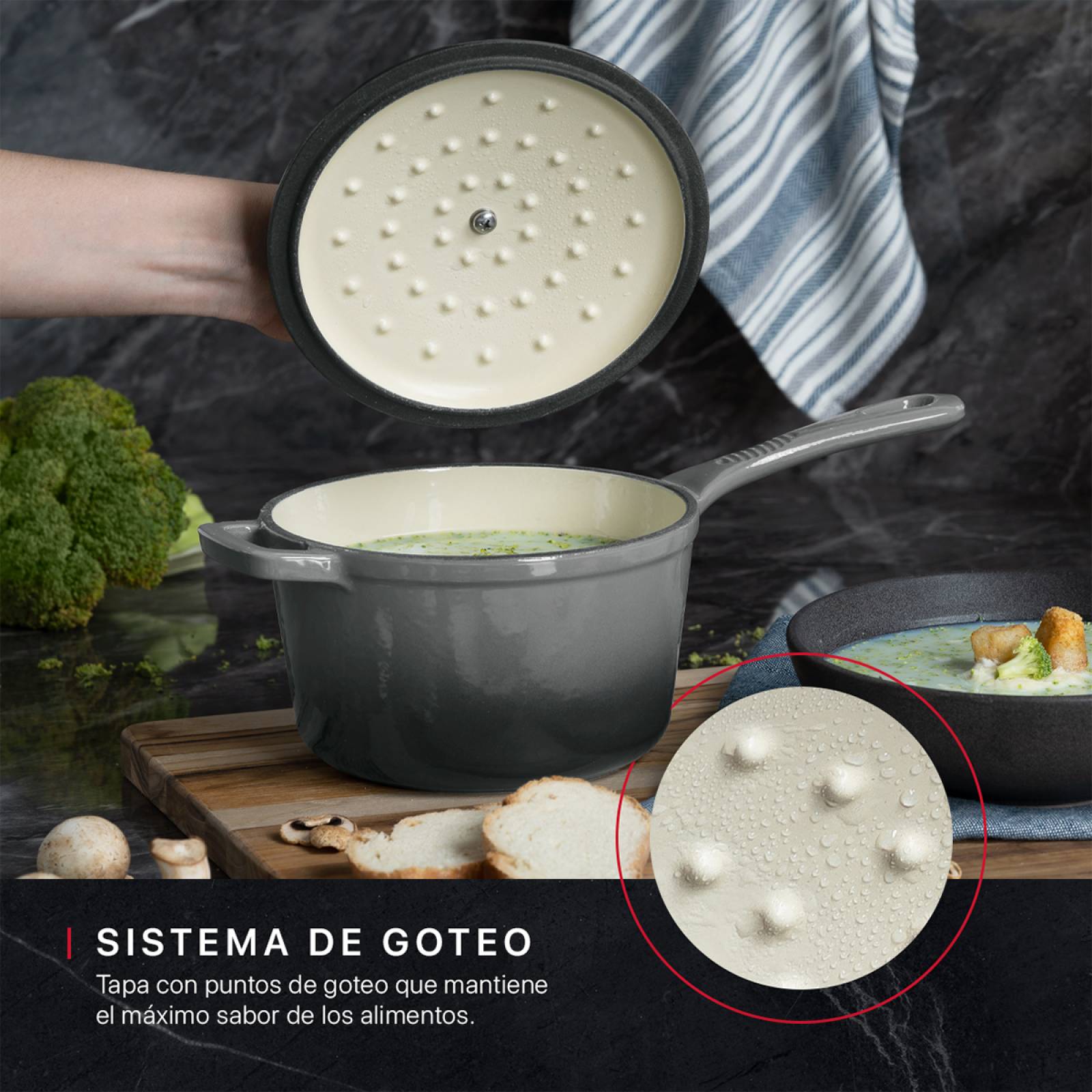 Olla de Hierro Fundido Esmaltado con Tapa 1.5 Lts Gris Cookify