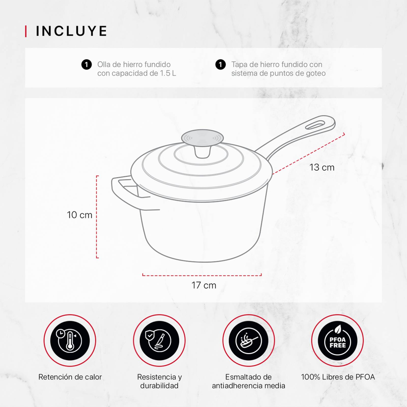 Olla de Hierro Fundido Esmaltado con Tapa 1.5 Lts Gris Cookify