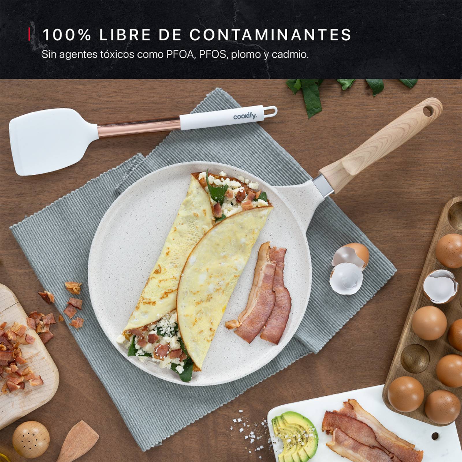 Sartén Crepera Comal de Mármol Antiadherente 32 cm Beige Cookify.