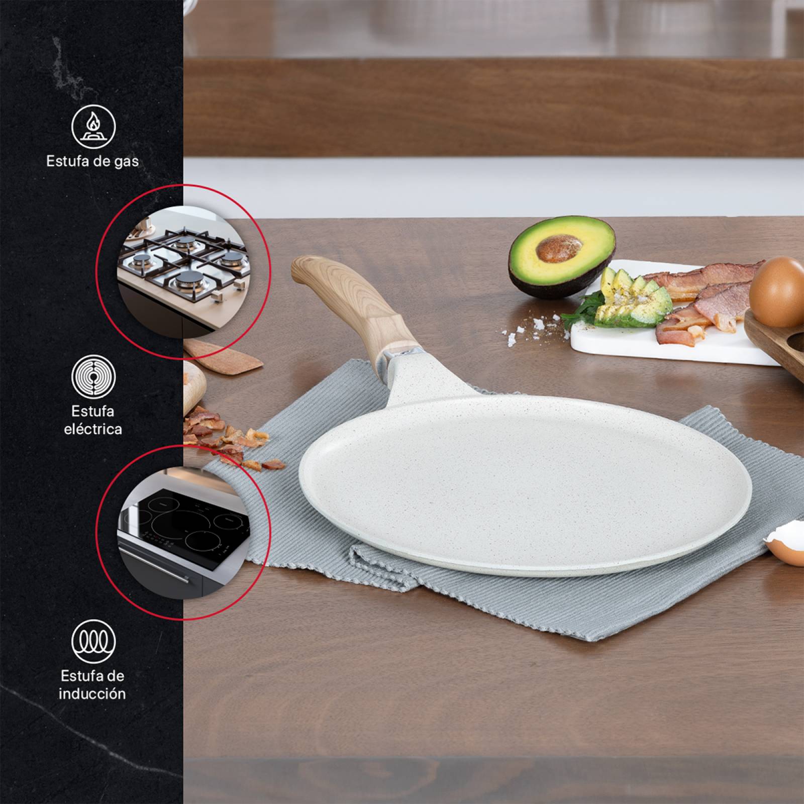 Sartén Crepera Comal de Mármol Antiadherente 32 cm Beige Cookify.