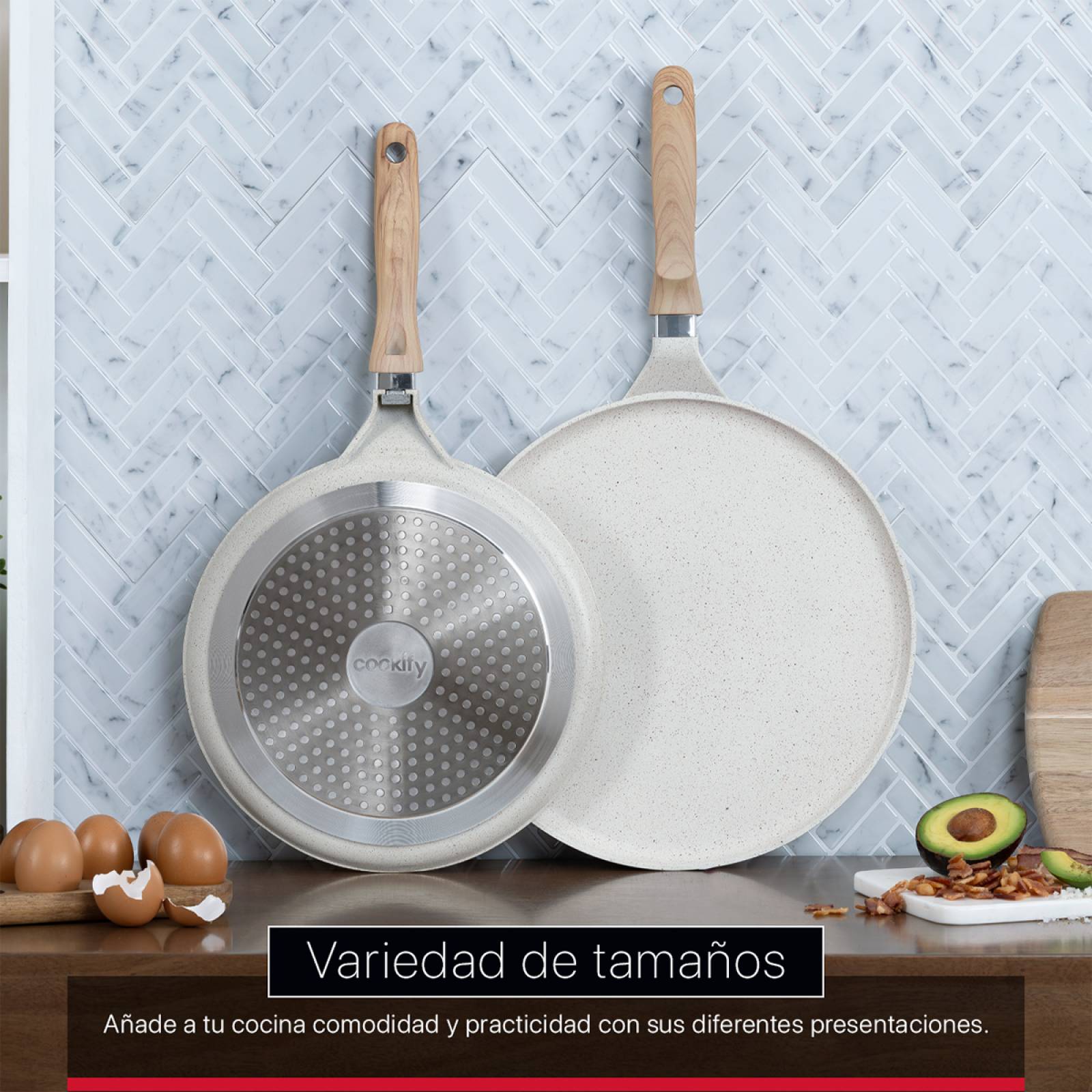 Sartén Crepera Comal de Mármol Antiadherente 32 cm Beige Cookify.